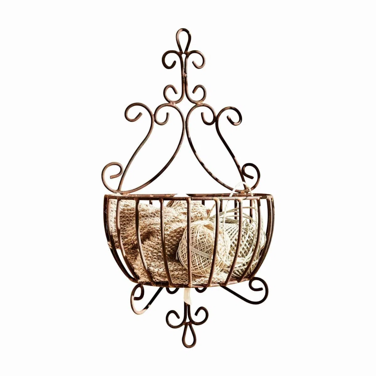 Loberon Marciac Cesto Decorativo - in Ferro con Finitura Effetto ruggine - Puro Look d’antan, Bronzo