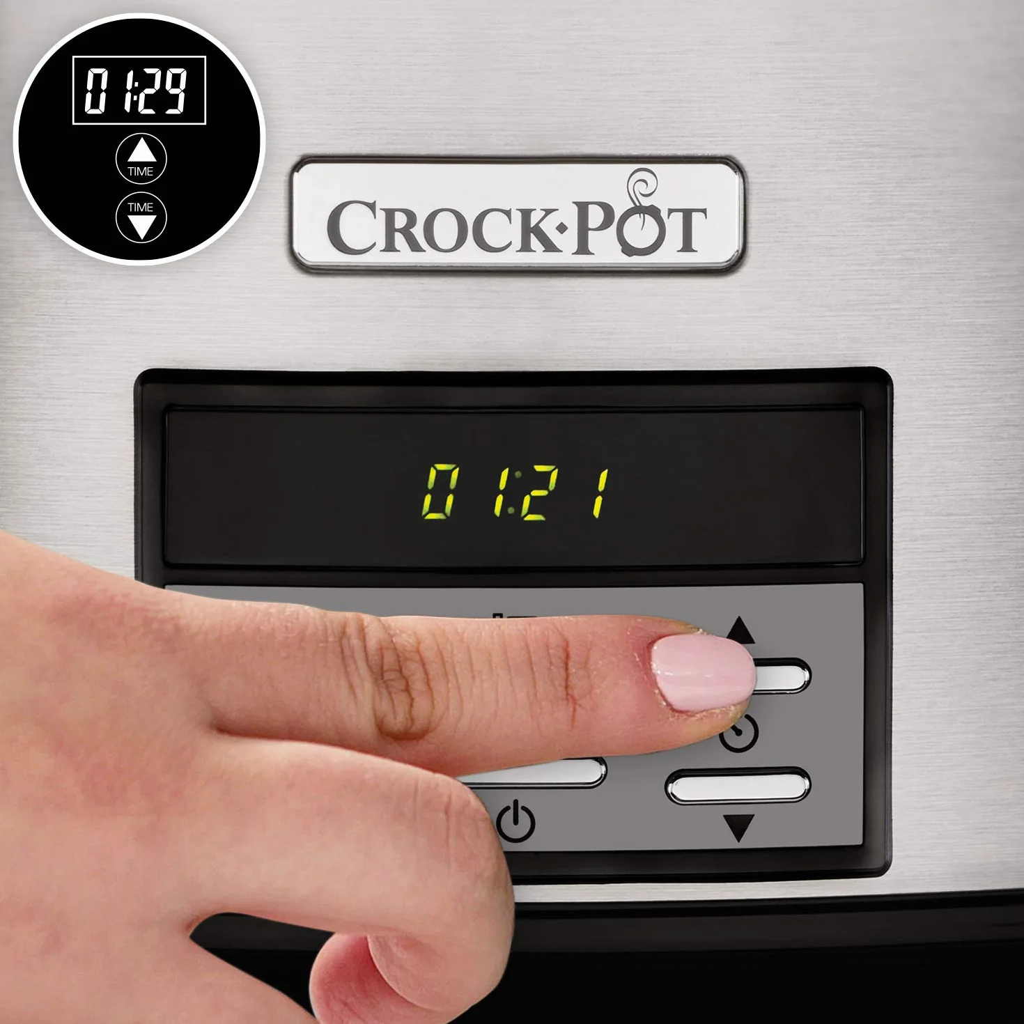 Crock-pot Pentola per Cottura Lenta, Slow Cooker, Extra Large 7.5 litri, fino a 10 Persone, Spegnimento Automatico, 2 Impostazioni Cottura e Funzione Warm automatica, 230 W, Ceramica, Argento
