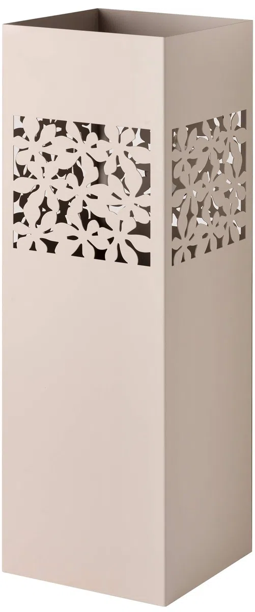 Baroni Home Portaombrelli Quadrato in Metallo con Intaglio Rettangolare Fiori 15.5X15.5X49 cm con Gancino e Vaschetta Scolapioggia Rimovibile, Grigio Tortora