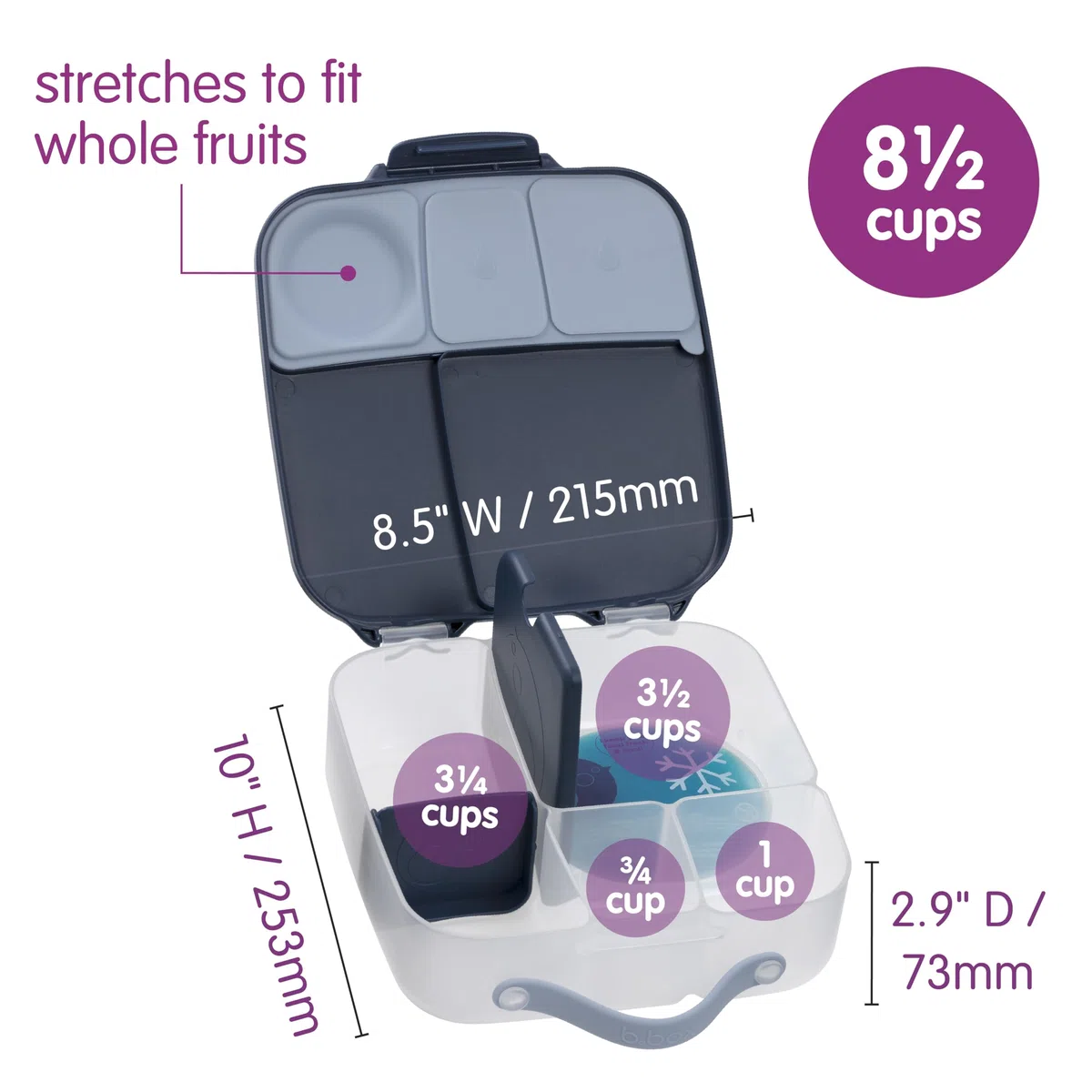 b.box Porta Pranzo Jumbo a 4 Scomparti (2 a Prova di Perdite), Lunch Box con Divisorio Rimovibile | Bento Box con Ghiacciolo | Ideale per la Scuola | Da 3+ | Capacità 2L