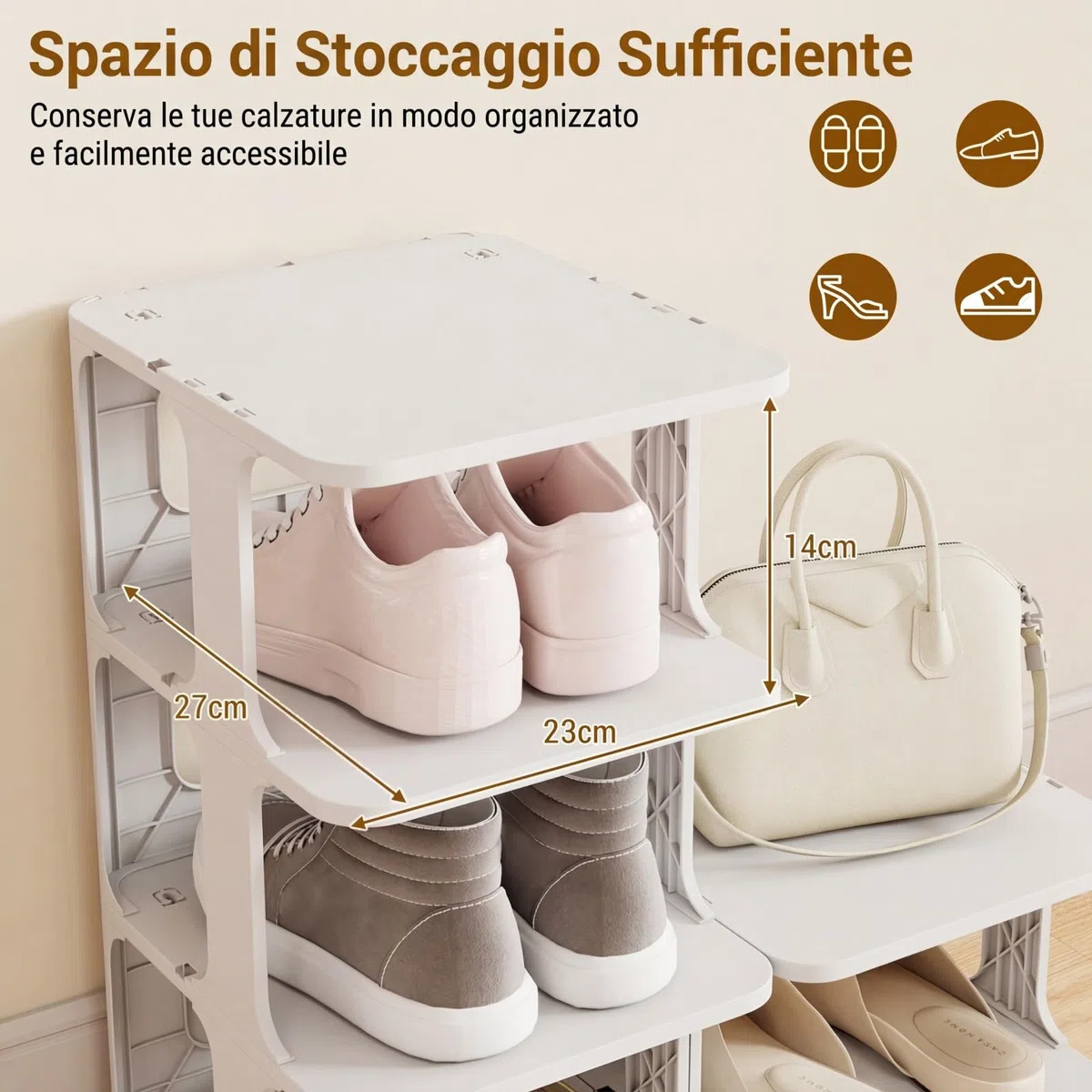 COSTWAY Scarpiera a 6 Ripiani, Scaffale Porta Scarpe Impilabile in Plastica, Organizzatore Verticale Salvaspazio per Ingresso, 27,5x24,5x76,5 cm (Bianco)