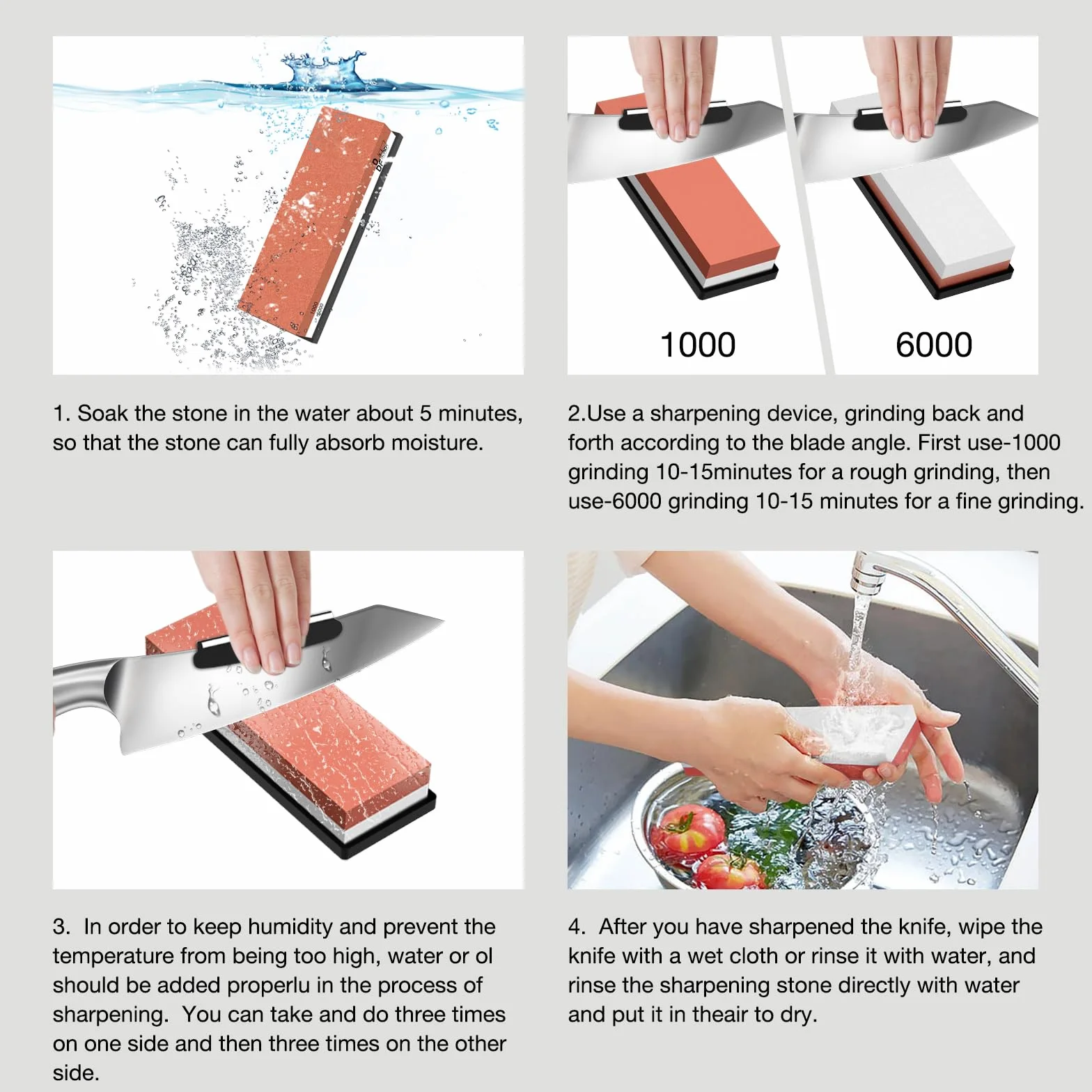 DDF IohEF Pietra per Affilare [Ultimo Stile] Grana 1000/6000, Pietra Affilacoltelli Professionale 2-In-1 Double-Sided Affila Coltelli con Base in Silicone Antiscivolo e Guida all'Angolo