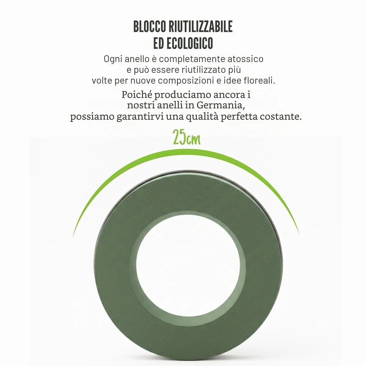 Corona in spugna floreale tonda – Set da 3 pezzi da 25 cm – Spugna da fiorista bagnabile, anello in spugna per composizioni floreali, decorazioni, fai da te per feste e regali, Made in Germany
