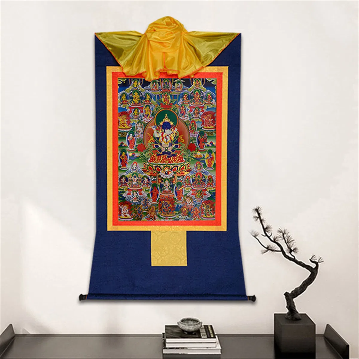Gandhanra Thangka Tibetano - 42 Divinità pacifiche del Bardo Thodol (Libro tibetano dei morti) - Arazzo di Buddha a Stampa Dorata per Decorazione Zen, Meditazione, Rilassamento Spirituale e Pace