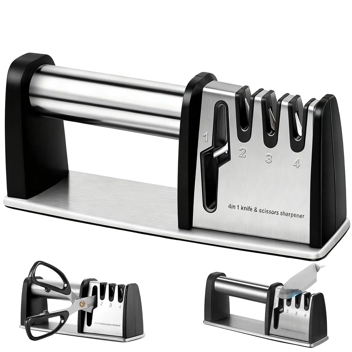 Affilacoltelli Professionale, Affilatore per Coltelli, Affila Forbici, Lima Coltelli, 4 in 1 Affilatore Multifunzione, per Coltelli da Cucina, Coltelli da Lavoro, Forbici