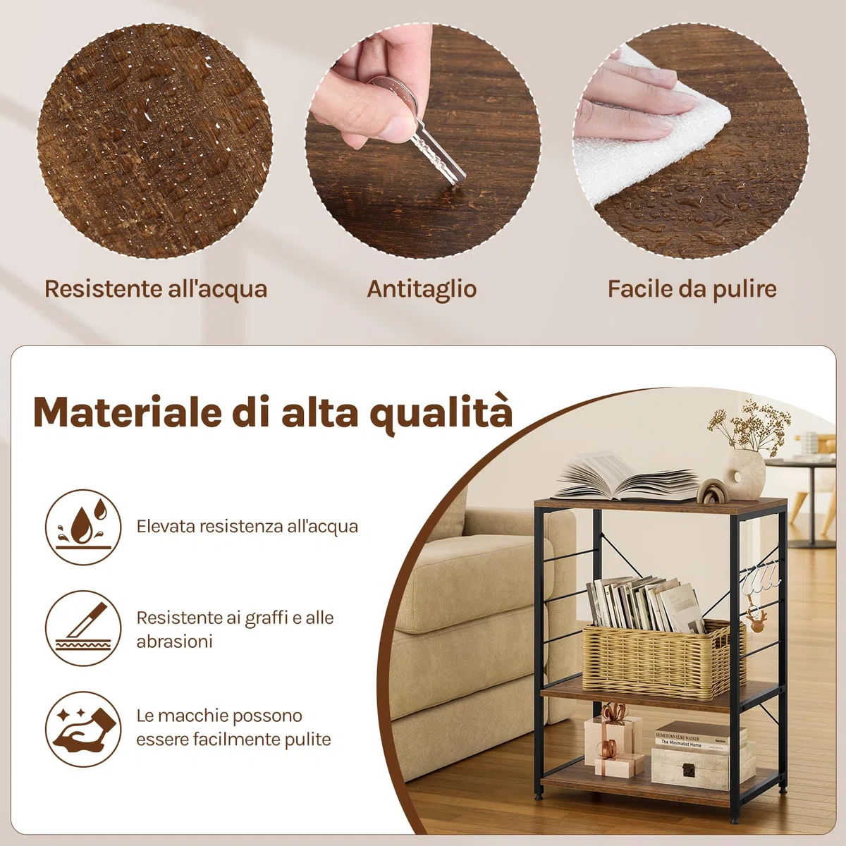 WOLTU Scaffale per Cucina Carrello per Microonde Forno a 3 Ripiani in Metallo e Legno Scaffalature Fioriera Multiuso, Effetto Legno Vintage