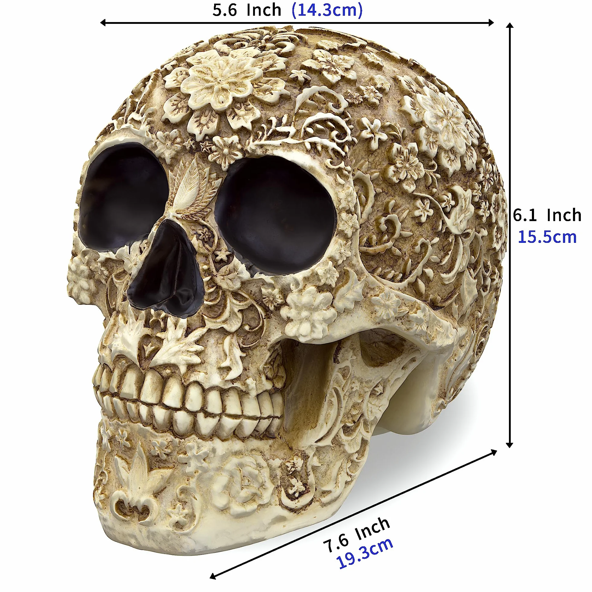 READAEER Replica realistica di scheletro a grandezza naturale con testa di teschio umano (floreale)