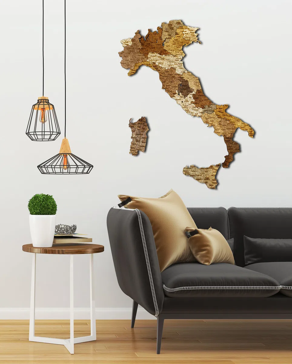 Natura Products 3D Mappa a Muro in Legno Italia, Mappa Puzzle Dettagliata in Legno, Disponibile in 87x66 cm o 111x85 cm, Marrone (111 x 85 cm)