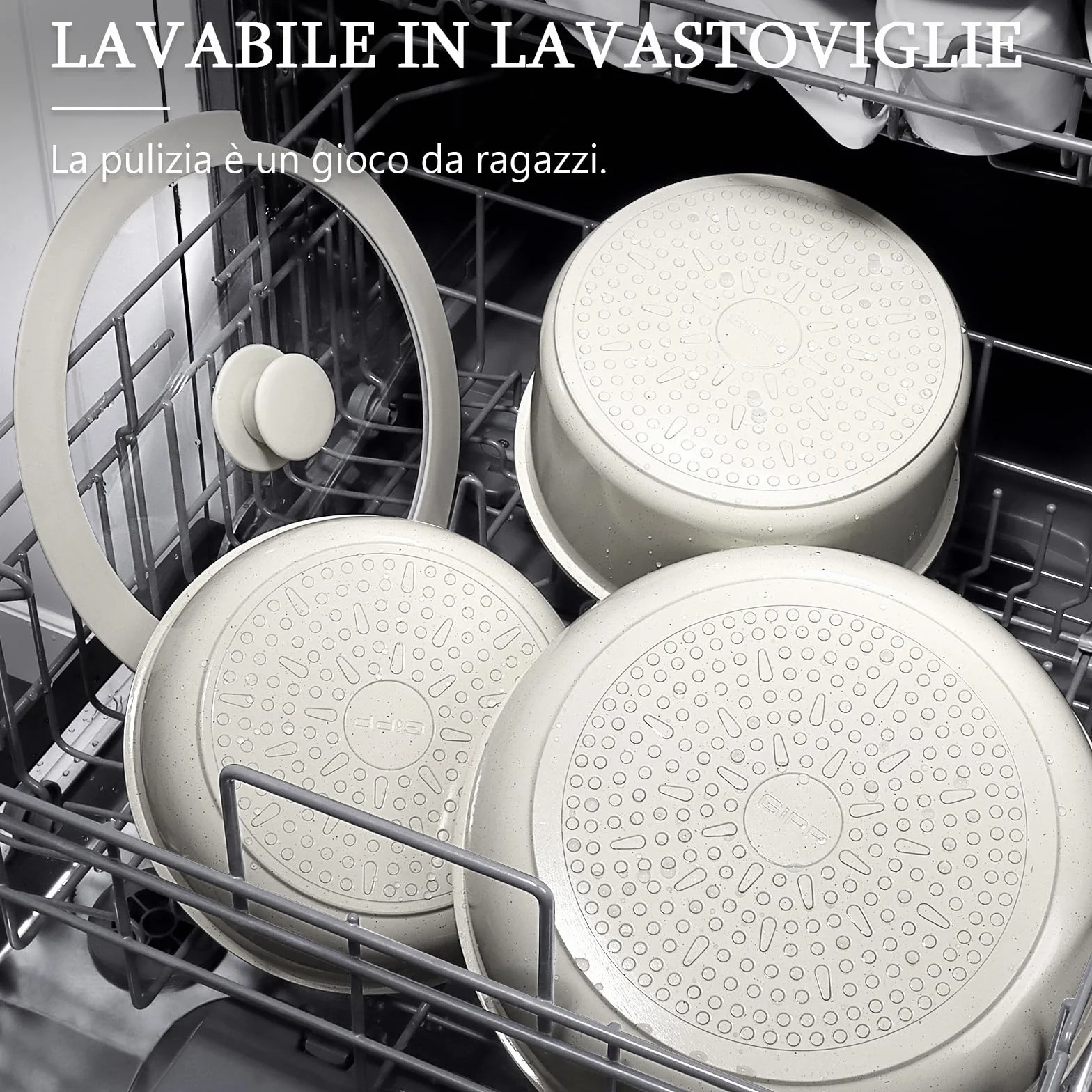 GiPP Set di Pentole e Padelle Ceramiche Antiaderenti 3 Pezzi con Manico Amovibile - Cucina Sana per Camper, Senza Tossine, Compatibile Induzione/Forno/Lavastoviglie