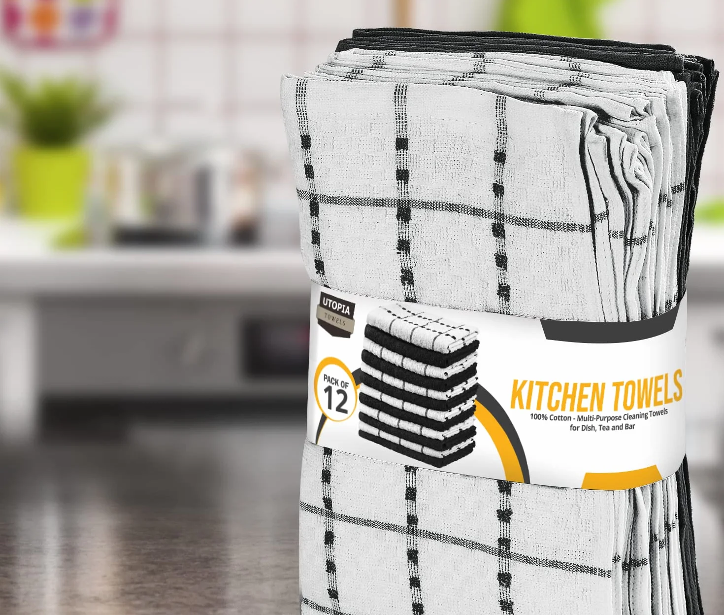 Utopia Towels - Asciugamani da cucina, 38 x 64 cm, 100% cotone super morbido e assorbente, asciugamani da cucina, strofinacci e canovacci, (confezione da 12) (bianco e nero)