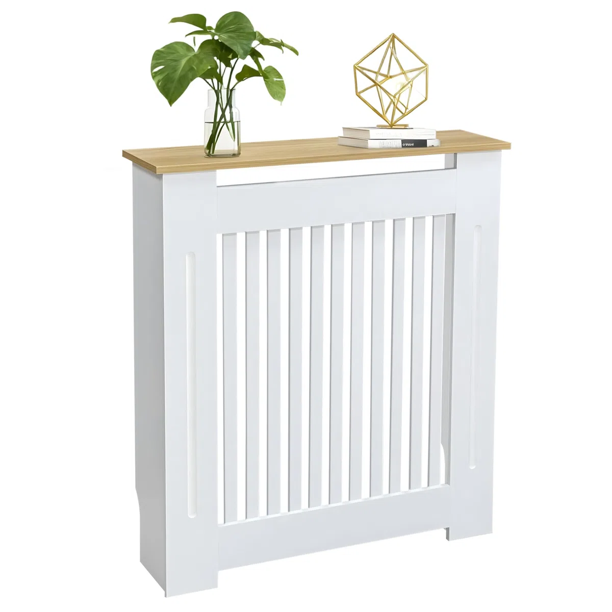 FATIVO Copritermosifone Legno Bianco MDF, 71Lx18Px90,5A cm Dimensioni interne, Copri Termosifone Moderno Mensola Legno Copriradiatore Taglia Piccola
