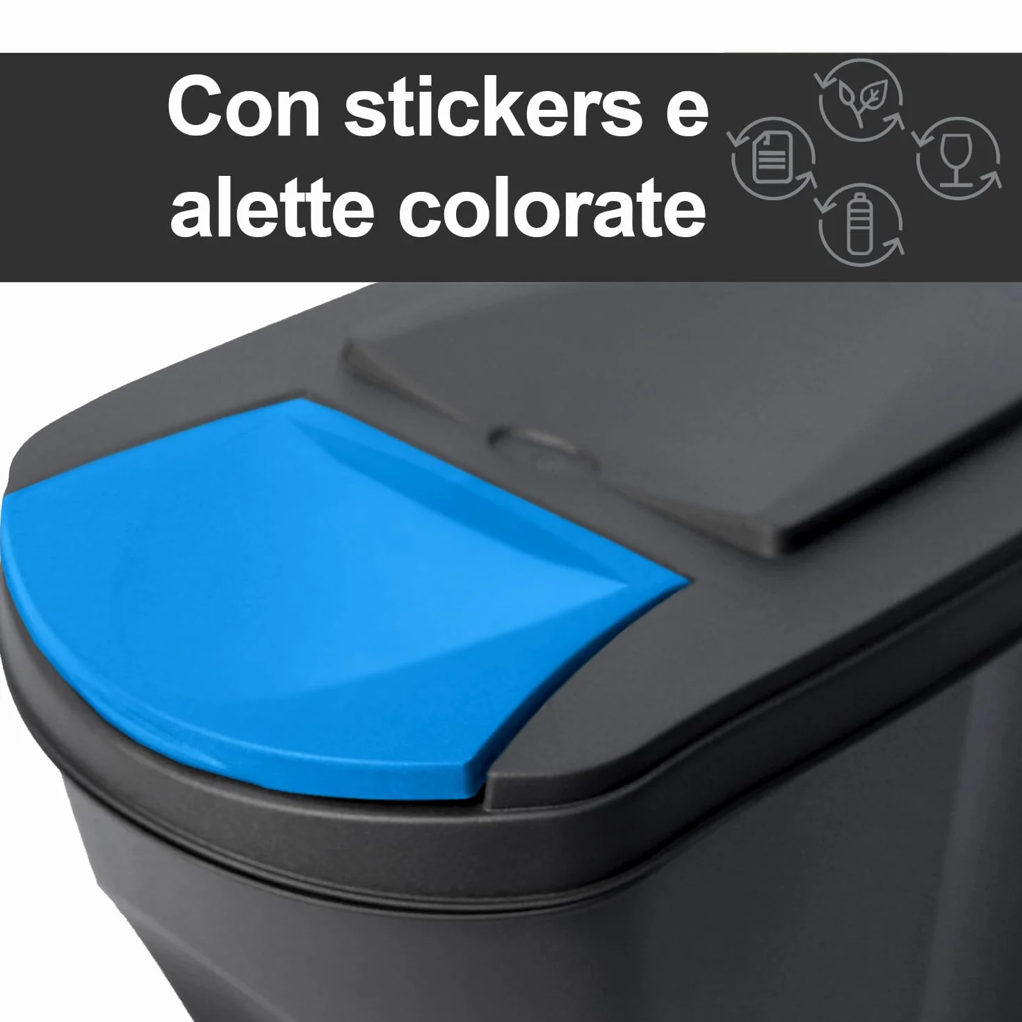 IMJ-Global - Bidoni Differenziata da Interno, Set Cestini Spazzatura Differenziata Impilabili (4x35L) Pattumiera Comoda per Contenere Umido-Vetro-Plastica-Cartone, Kit Raccolta Differenziata Interno