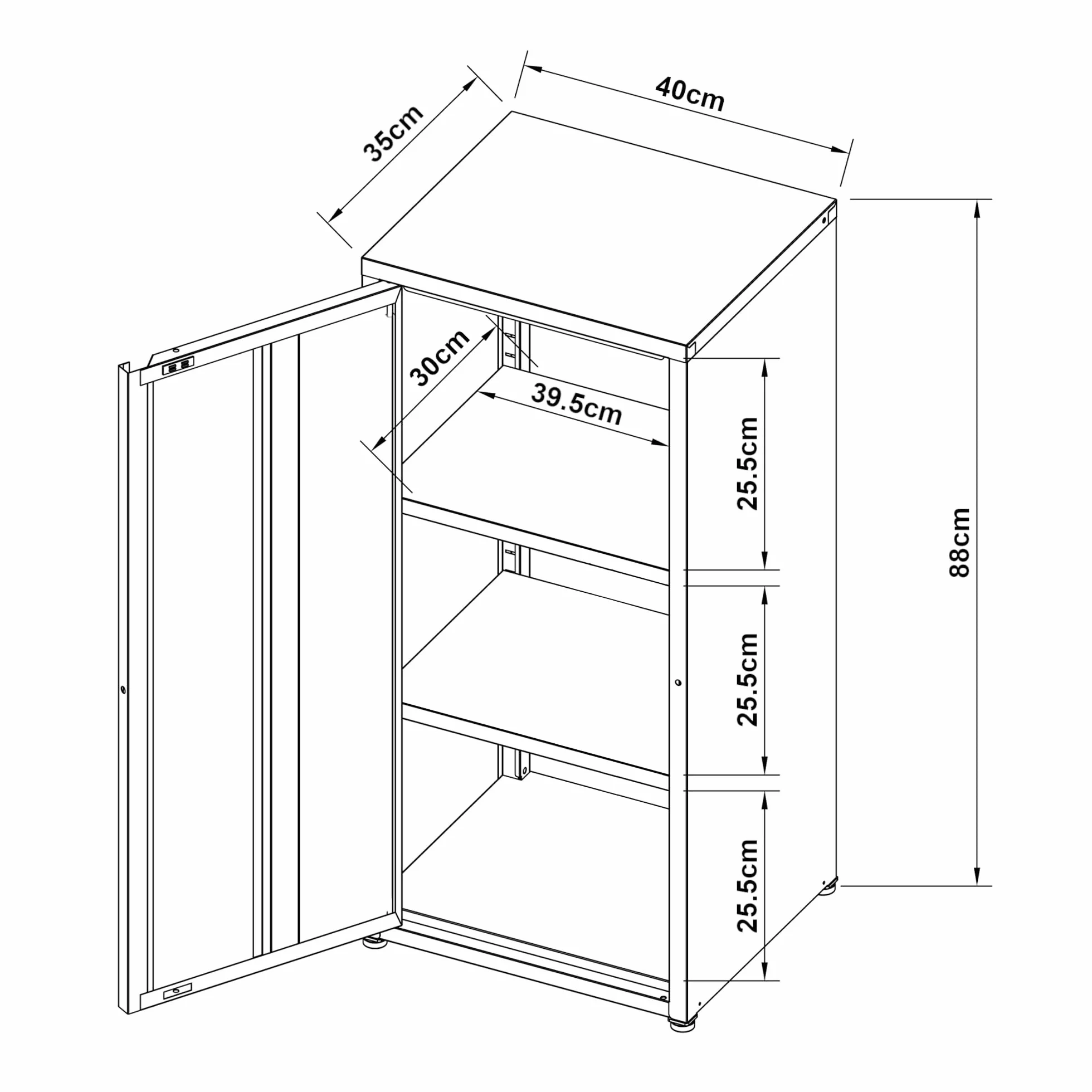 [en.casa] Armadio a Colonna in Metallo Armadietto da Ufficio con 1 Anta e 2 Ripiani Regolabili in Altezza Mobile in Acciaio per Archivio 88 x 40 x 35 cm - Blu