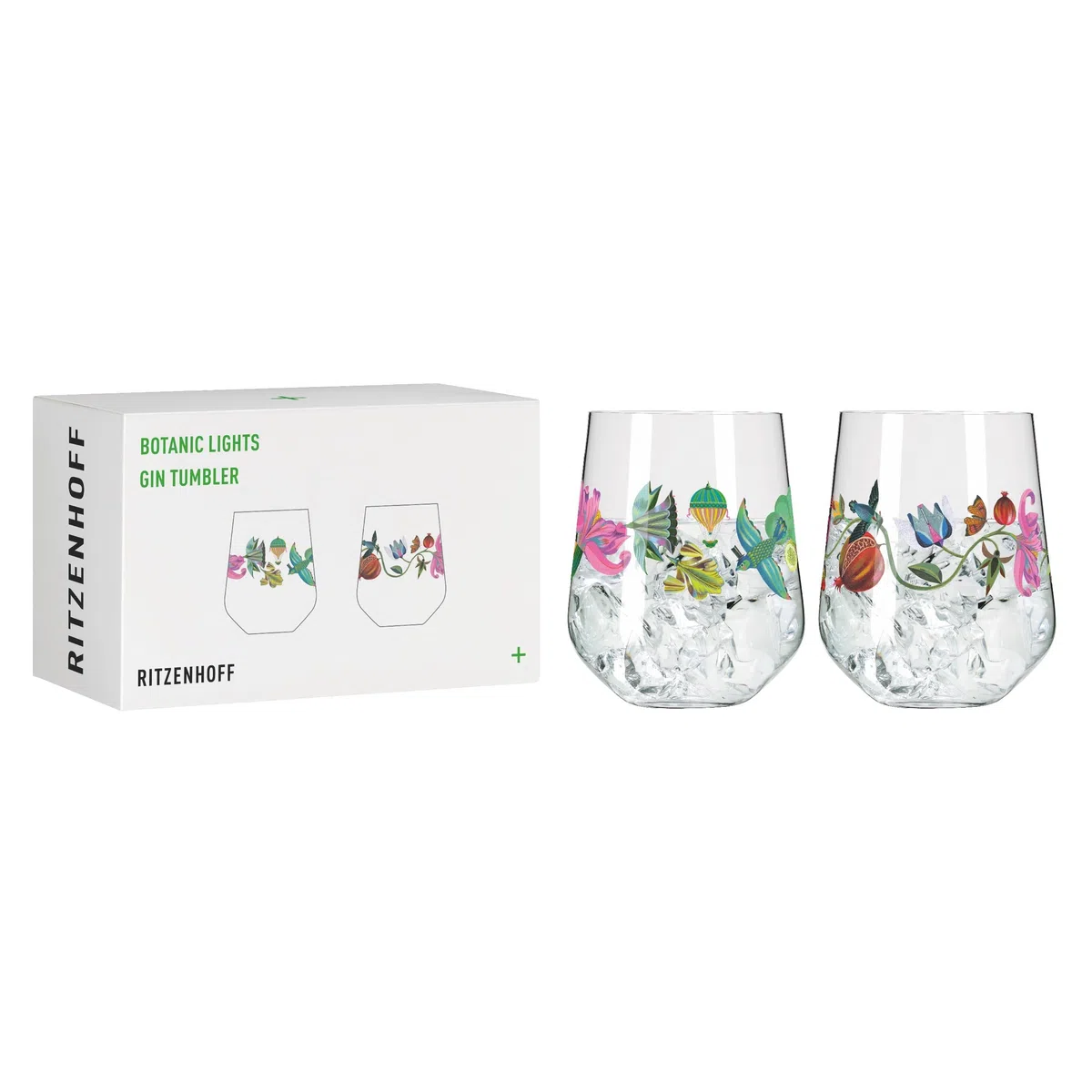 RITZENHOFF 3891002 Bicchiere da gin - 700 ml - Set di 2 bicchieri - Serie Botanic Lights - Motivo estivo - Made in Germany