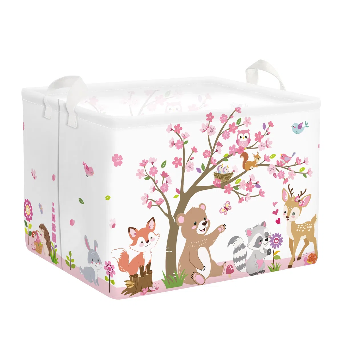 Grande Cesta Porta Biancheria Animale Della Foresta Pieghevole Cestini Portaoggetti Giocattoli/Vestiti per Genitore Cesta Indumenti Sporchi per Bagno, Rosa, 36L