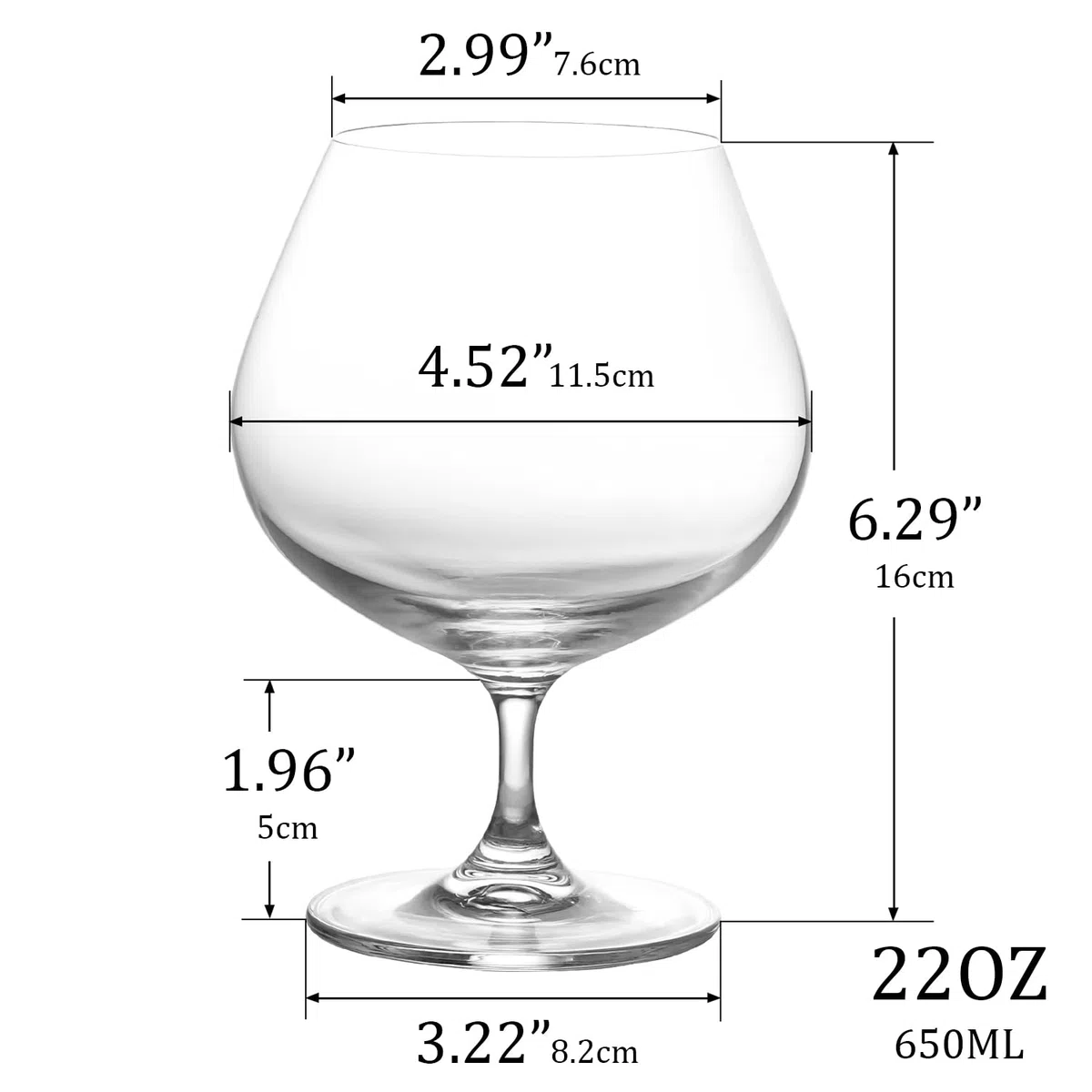 GLASKEY 650 ML Grande Brandy Snifter Set di 2 bicchieri, Bicchieri di Cristallo per Cognac, Brandy, Whisky, Lavabile in Lavastoviglie,Perfetto per la casa,Ristoranti e feste