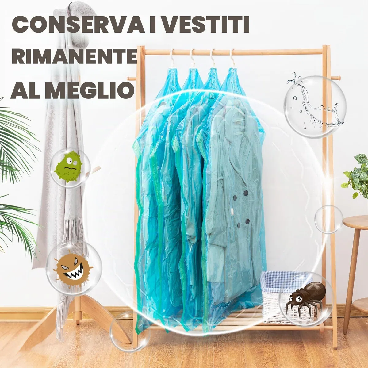 TAILI Sacchetti Sottovuoto da Appendere Buste Sottovuoto Vestiti Sacchetti con Gancio per Abiti, Conservazione di Giacche - sacchetti sottovuoto salvaspazio per la casa e i viaggi 4 Jumbo-Blu