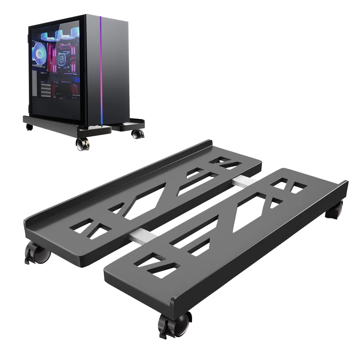 Supporto PC Fisso, Carrello Porta pc con 4 Ruote Girevoli, Universale CPU Tower Holder Cart, Regolabile Supporto per Computer Desktop, per la Casa e L'Ufficio(Nero)
