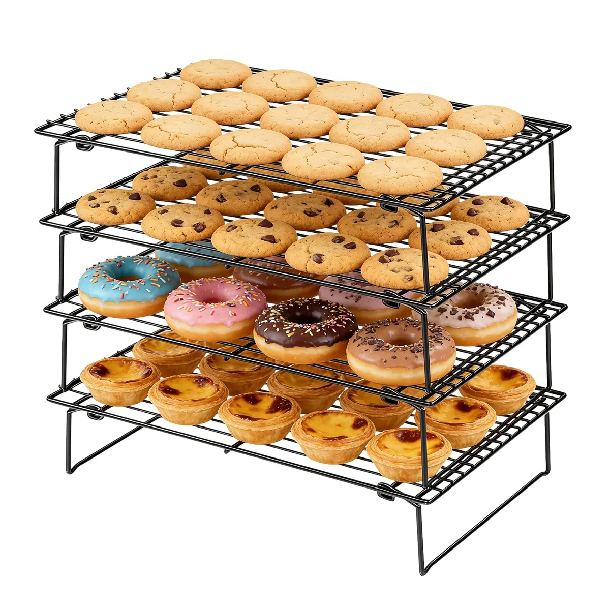 4 ripiani refrigeranti per cucinare e cuocere, 4 ripiani, griglia di raffreddamento pieghevole, 26 x 41 cm, lotti di biscotti freschi, antiaderente e senza BPA, forno e lavabile in