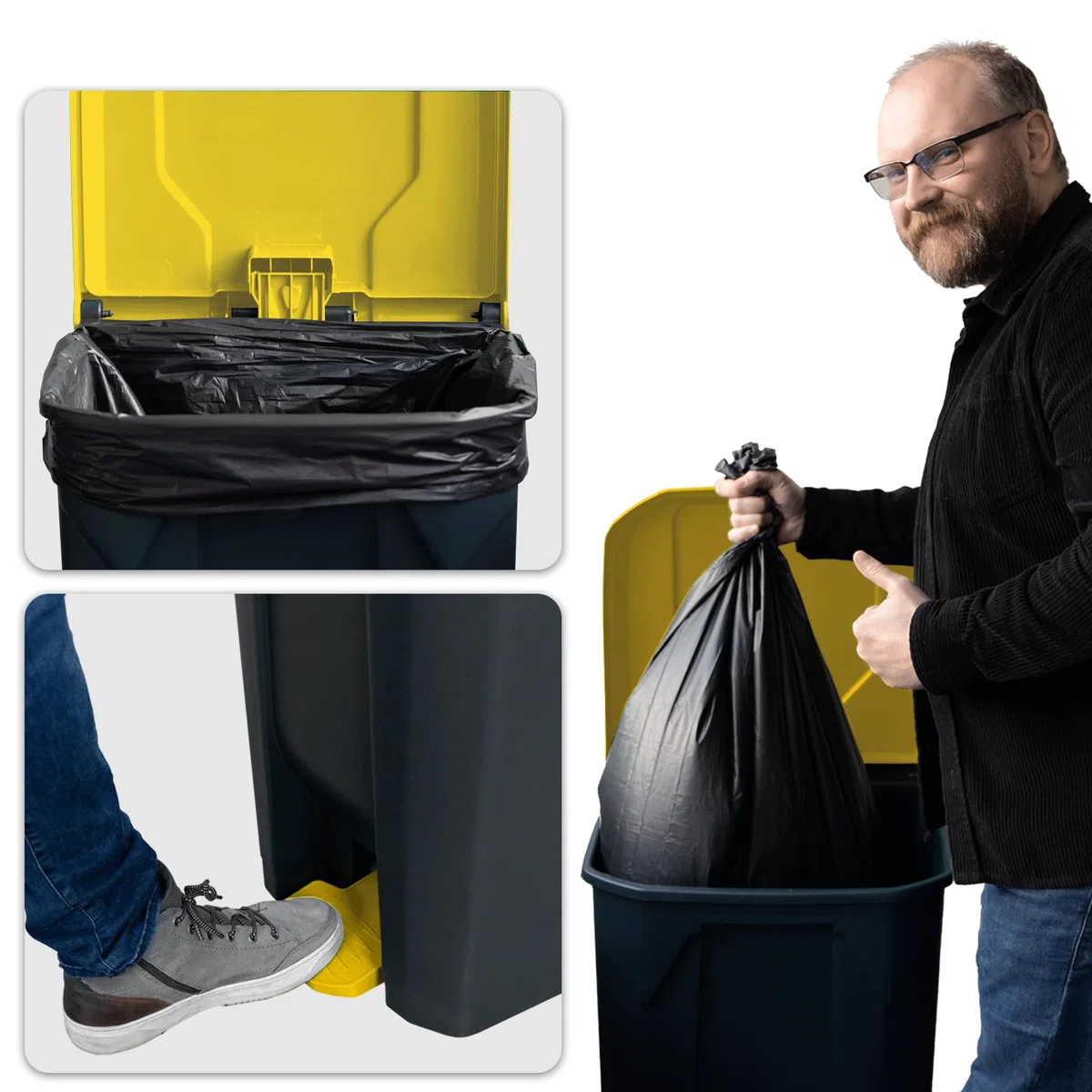 KARAT Pattumiera con coperchio ermetico, 2 maniglie, in plastica, per interni esterni, resistente alle intemperie, ideale per giardino ristorante (giallo (Olaf), 80 l)