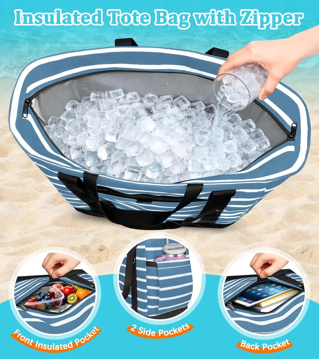 LUROON Borsa Mare Donna Grande XXL con Borsa Frigo, Borsa Spiaggia Famiglia Impermeabile con Cerniera, Pieghevole e Leggera Borse Tracolla Donna per Shopping Viaggio Campeggio