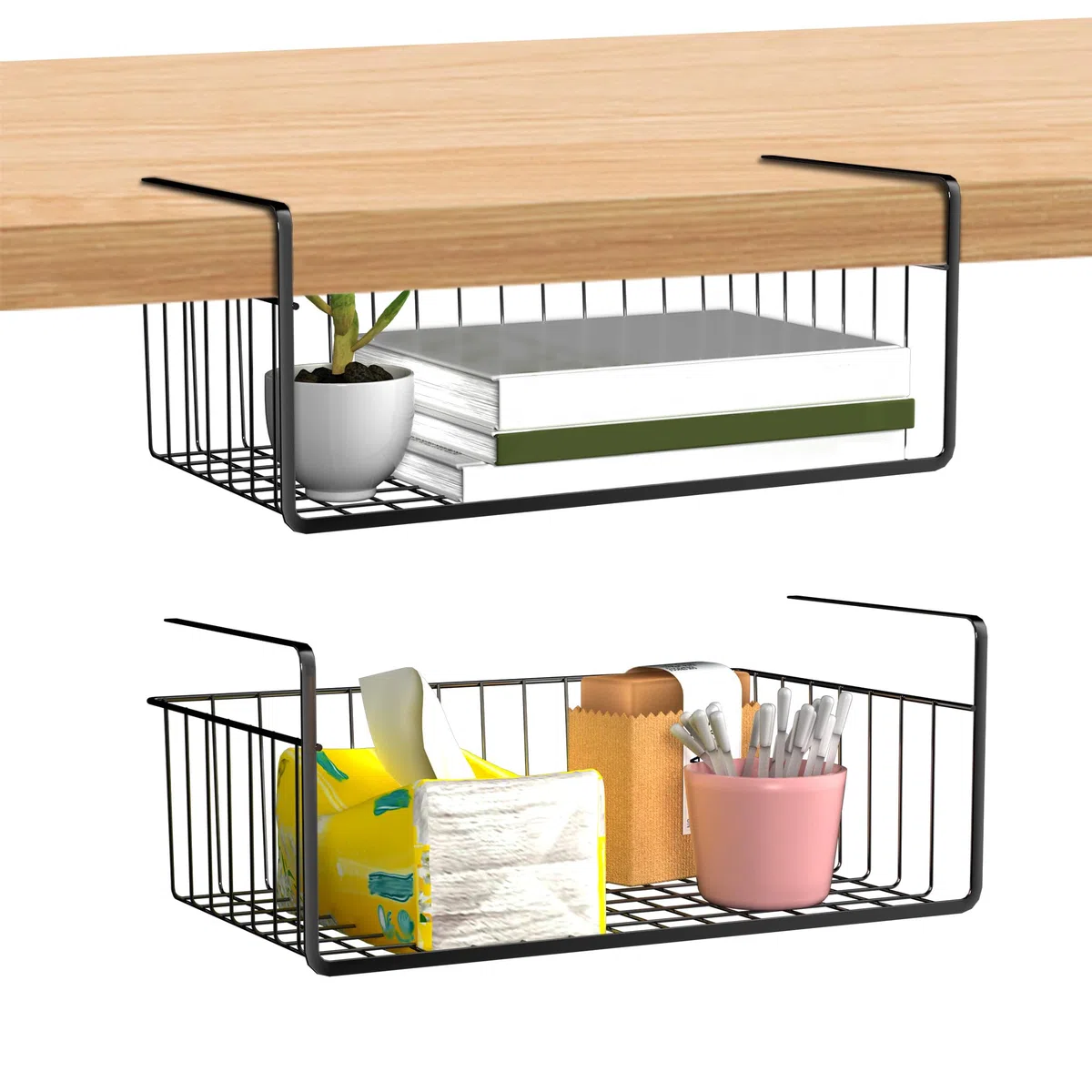 ACXIN Cesti sospesi in metallo 2 pezzi – Antiruggine & stabile fino a 5 kg – Cesti per armadi da appendere per mensole fino a 5 cm – Conservazione per cucina, bagno, armadio, ufficio, dispensa