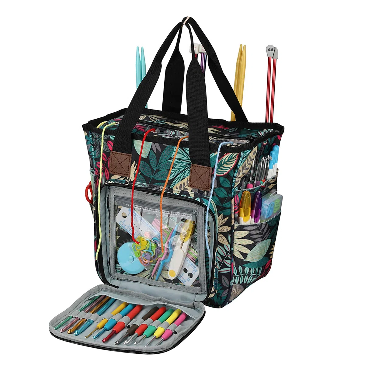 Katech Borsa a Maglia dei Filati, Borsa per Maglieria Portatile per Trasportare e Conservare Uncinetti Ferri da Maglia e Altri Piccoli Accessory, Adatto a Principianti e Professionisti (Blu Verde)