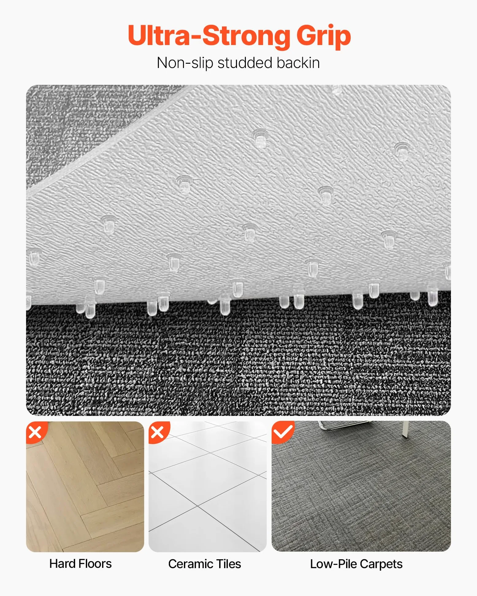 VEVOR Tappetino per Sedia con Bordo 1230 x 914 mm Tappeto Sedia Ufficio per Pavimenti in Moquette a Pelo Corto, Tappeto Protettivo Trasparente per Pavimenti in Plastica con Borchie, Facile da Pulire