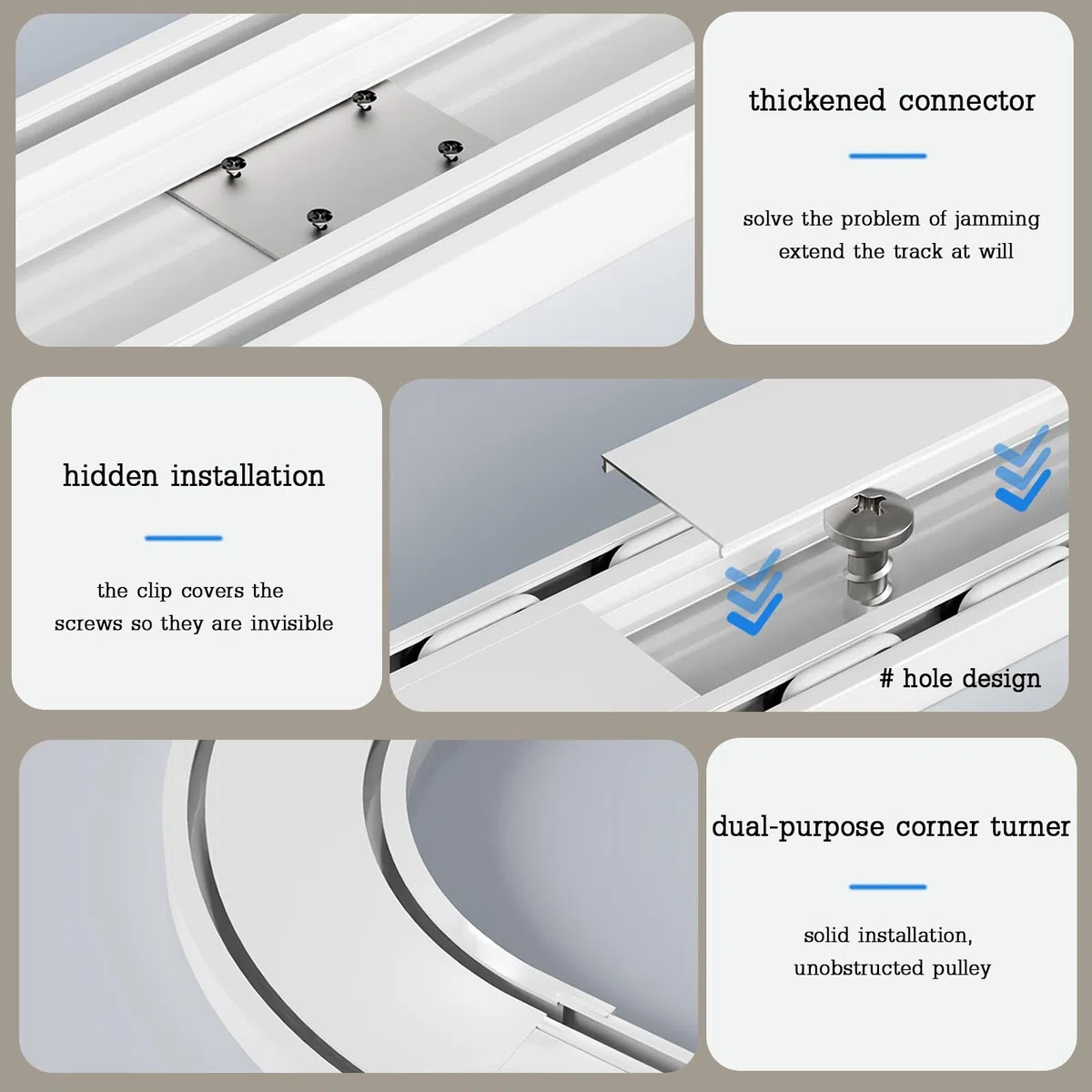 Set di binari per tende a doppio binario a soffitto, binari scorrevoli in alluminio lisci e silenziosi, supporto robusto per tende,per camera da letto, soggiorno e ufficio(White,1.5m(4.9ft))