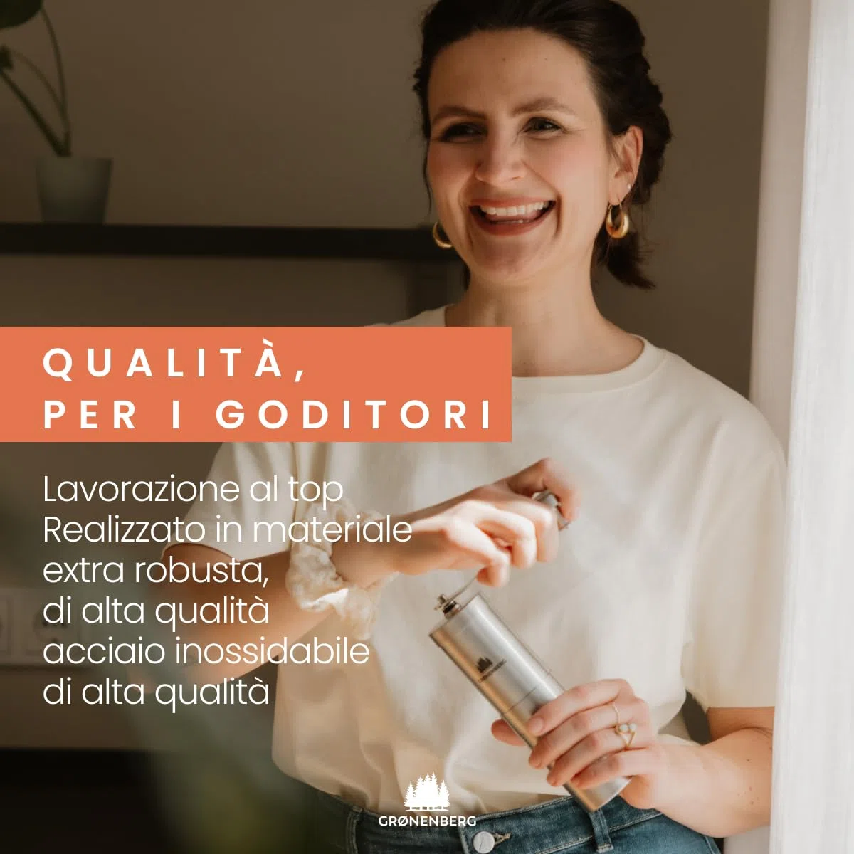 Groenenberg Macina caffé manuale, regoliable | Macinacaffè in acciaio inossidabile (inox) | Macinino caffè manuale | Coffee grinder con smerigliatrice in ceramica | Regolazione precisa