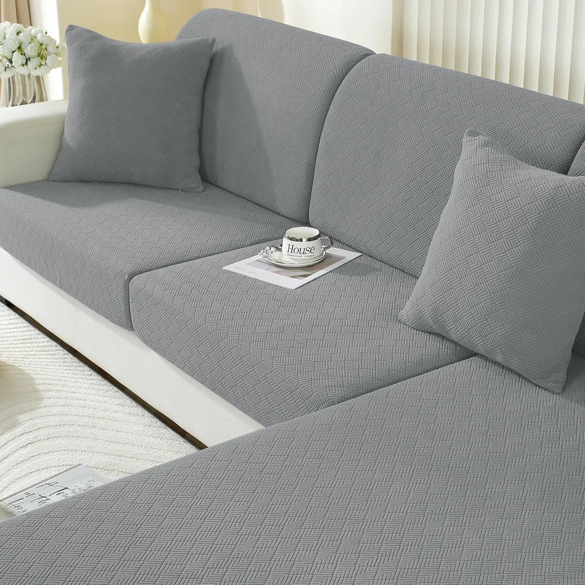 Ystyle Copriseduta Divano Elasticizzato, Copri Cuscino Divano Penisola, Coprisedile Divano, Copricuscini Per Divani, Antiscivolo Antigraffio Copricuscini Divano (Chaiselongue, Grigio Chiaro)