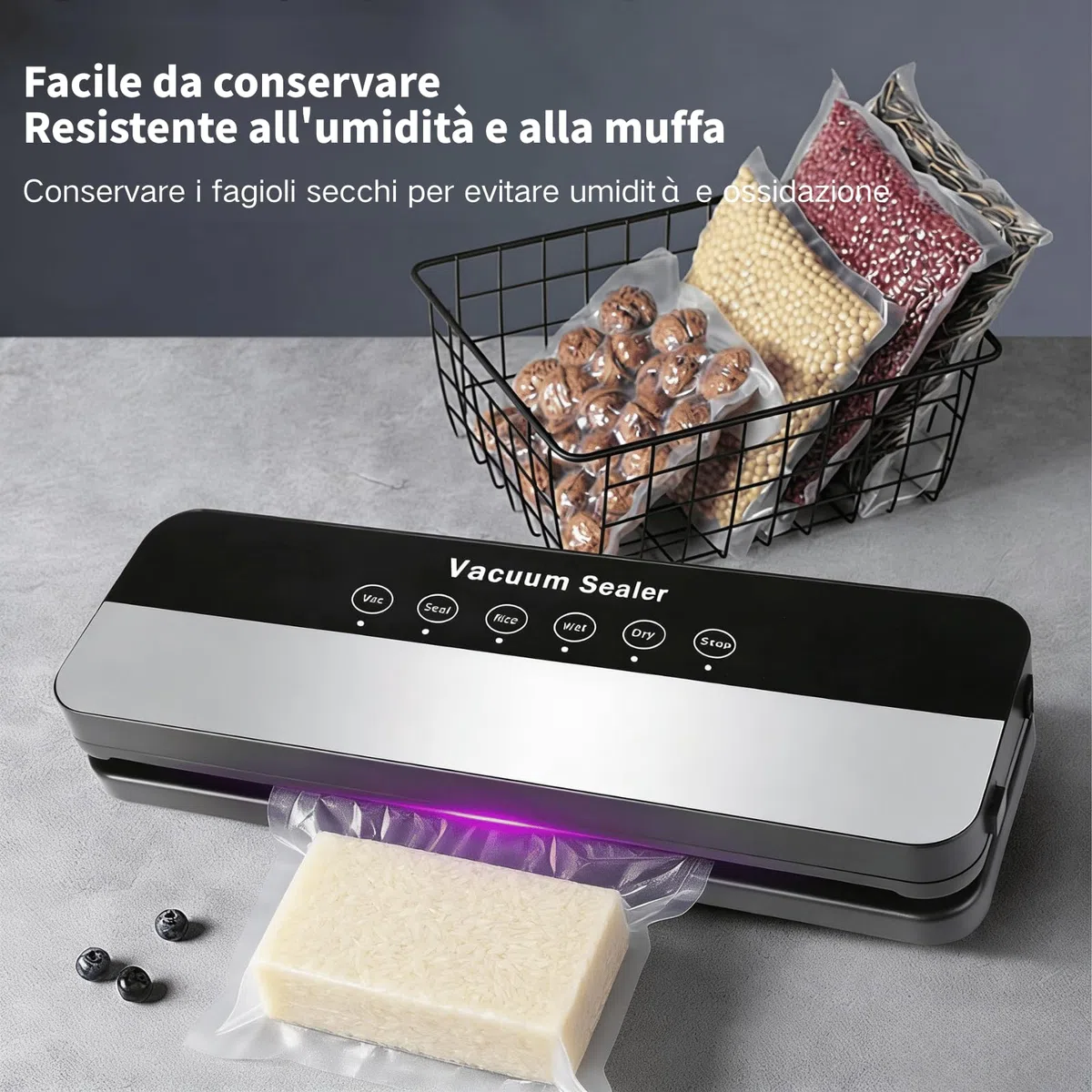 Macchina Sottovuoto Alimenti, 5 In 1 Macchina Sottovuoto Professionale Vacuum Sealer，Macchina Sottovuoto Domestica Per Conservazione Fresca(10 Sacchetti a Vuoto)