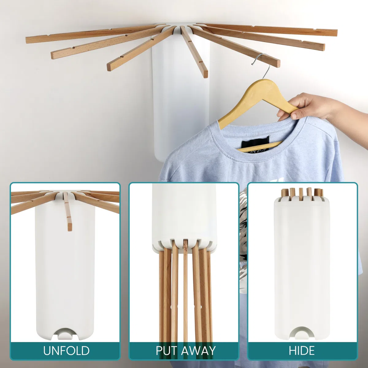 BELLE VOUS Stendibiancheria da Parete - Stendino a Muro Richiudibile - Stendi Biancheria Retrattile Salvaspazio - per Interno ed Esterni - con X Bracci - Portatile da Viaggio
