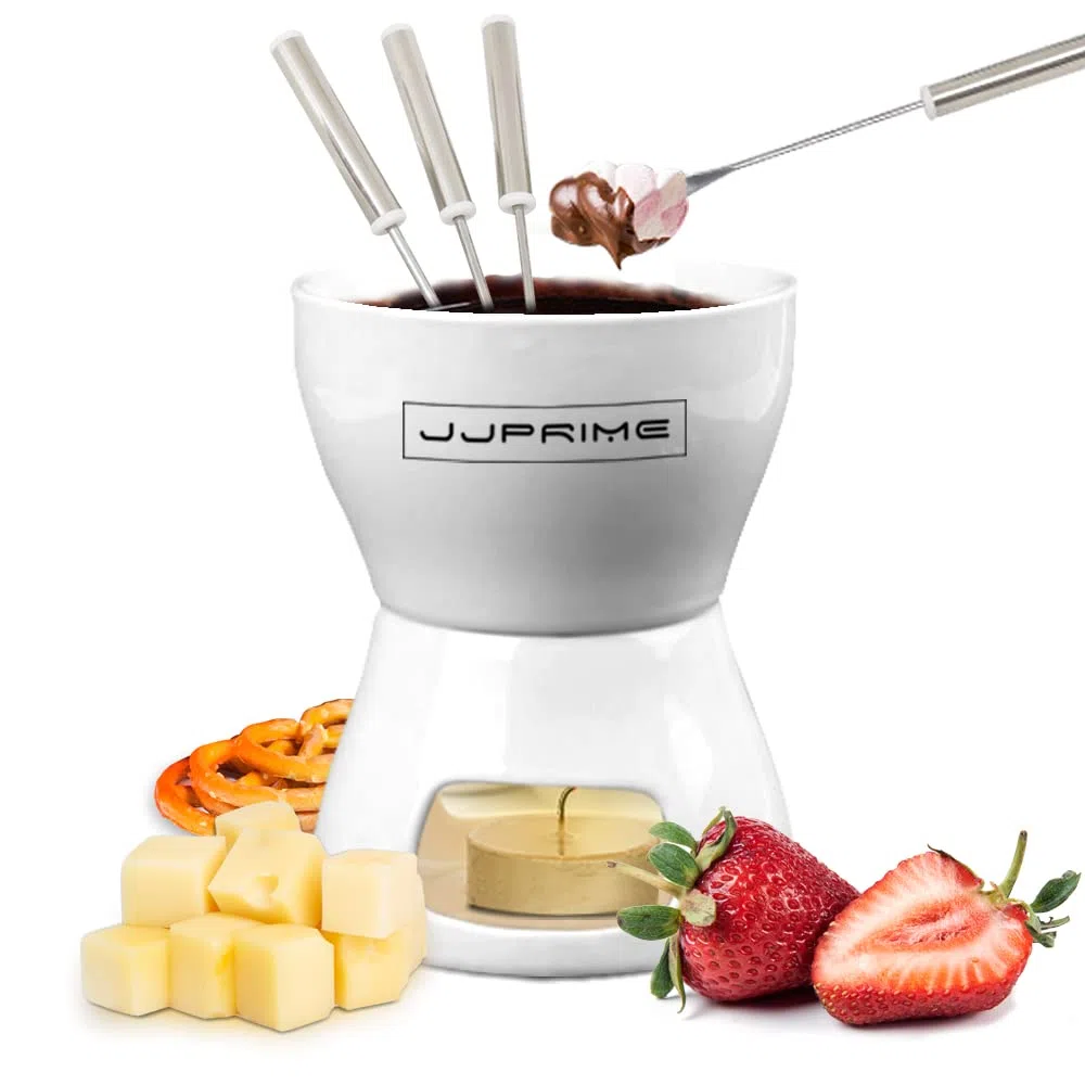 Set fonduta di Formaggio al Cioccolato con Pentola In Ceramica e Forchette In Acciaio Inox | Set Regalo per Set Fonduta Cioccolato | Set Fonduta Formaggio Adatto a Casa, Ristoranti E Caffè