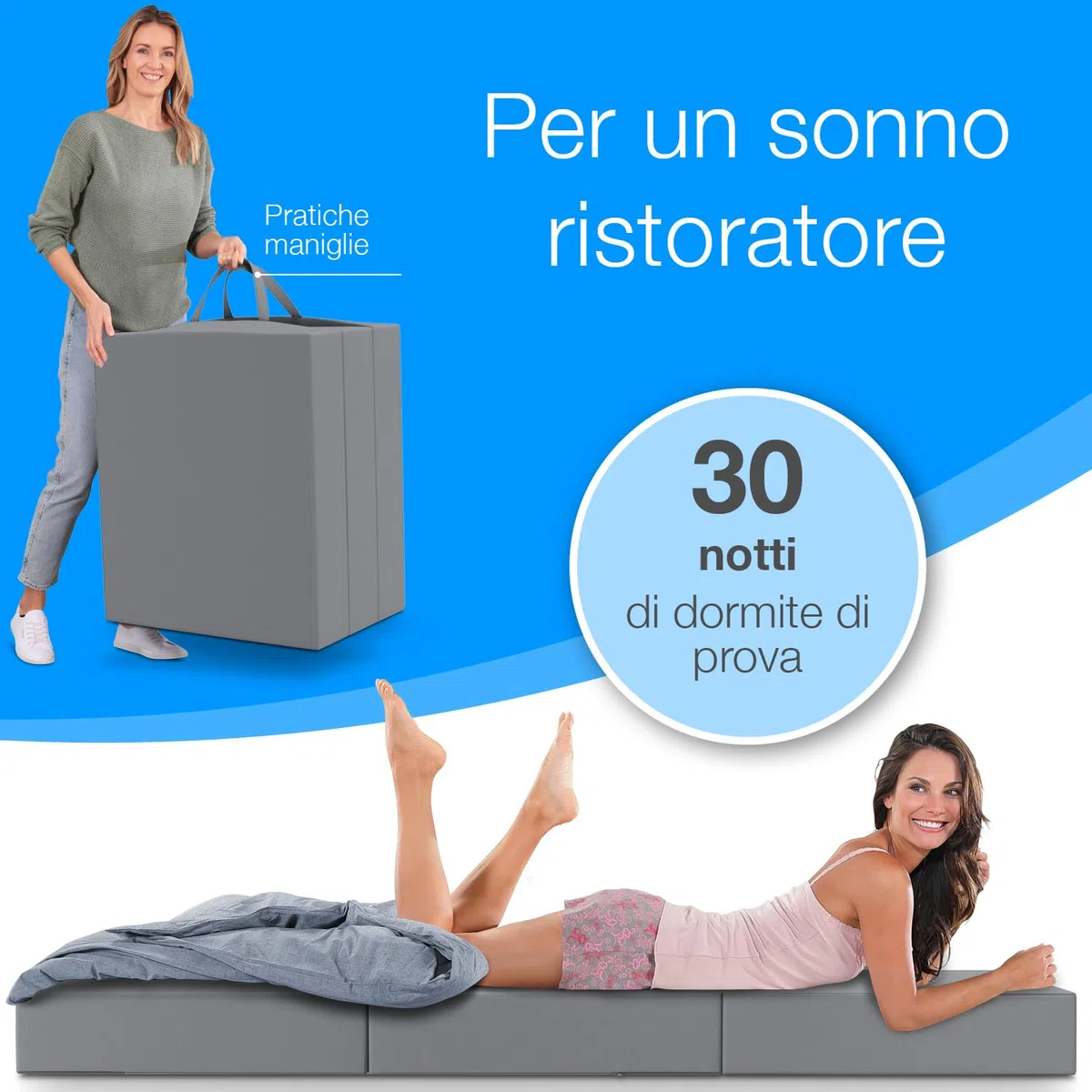 ELONEO materassino pieghevole per ospiti, materasso pieghevole a 3 parti, spugna extra spessa (15cm), lavabile, cubo a disco intervertebrale, adulti (grigio, 75 x 195 x 15 cm)