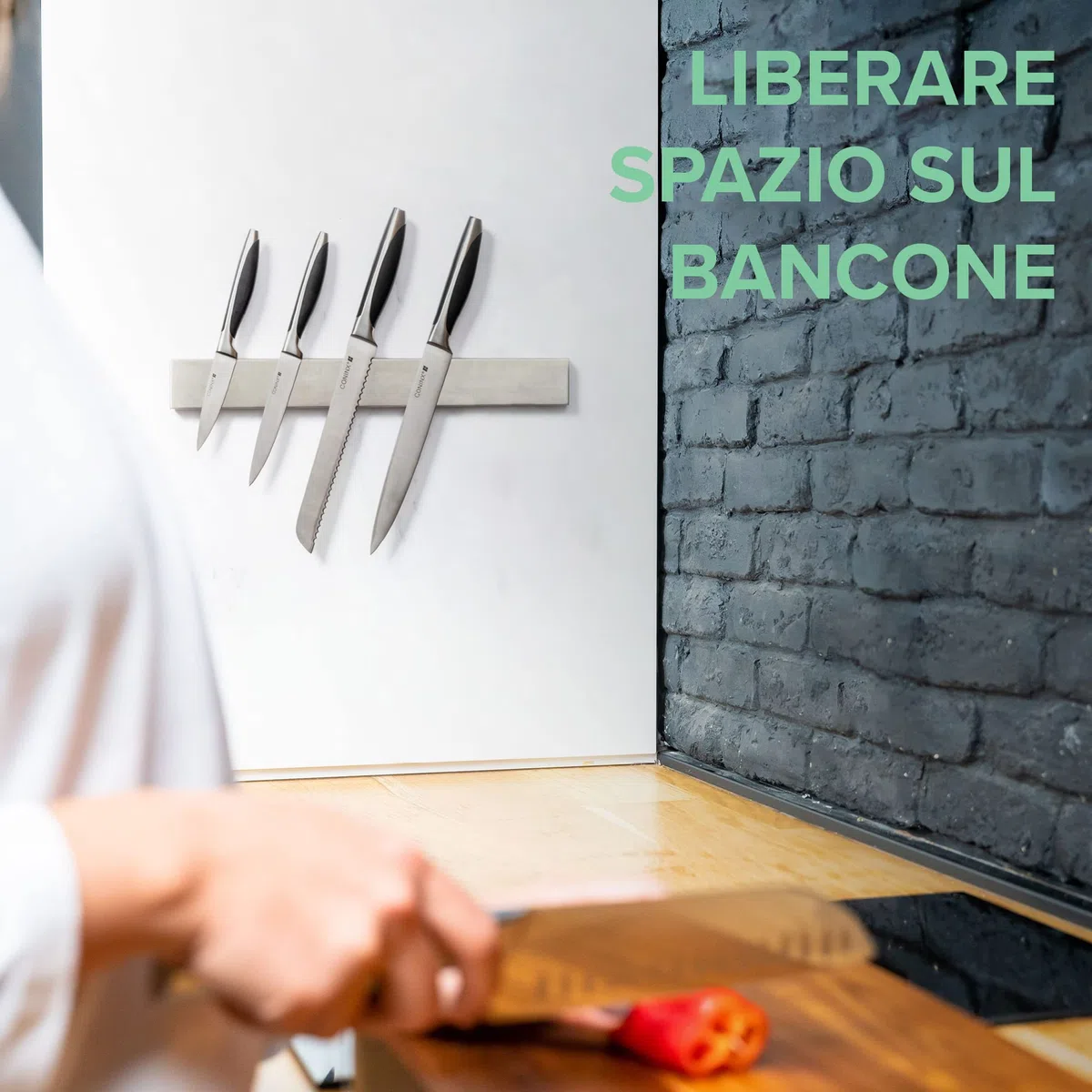 Coninx Barra Magnetica per Coltelli 40cm | Porta Coltelli Cucina in Acciaio Inox | Portacoltelli Magnetico Extra Forte | Viti e Adesiva 3M incluse | Ceppo Coltelli vuoto | Sopporto per Coltelli