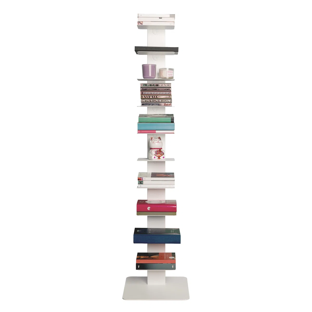 STEELNOVO | Beatrice, Libreria Verticale Salvaspazio con 10 Ripiani, Altezza 150 cm, Libreria a Colonna in Acciaio Verniciato Moderna, Scaffale da Terra Colore Bianco, Soggiorno, Studio, Made In Italy