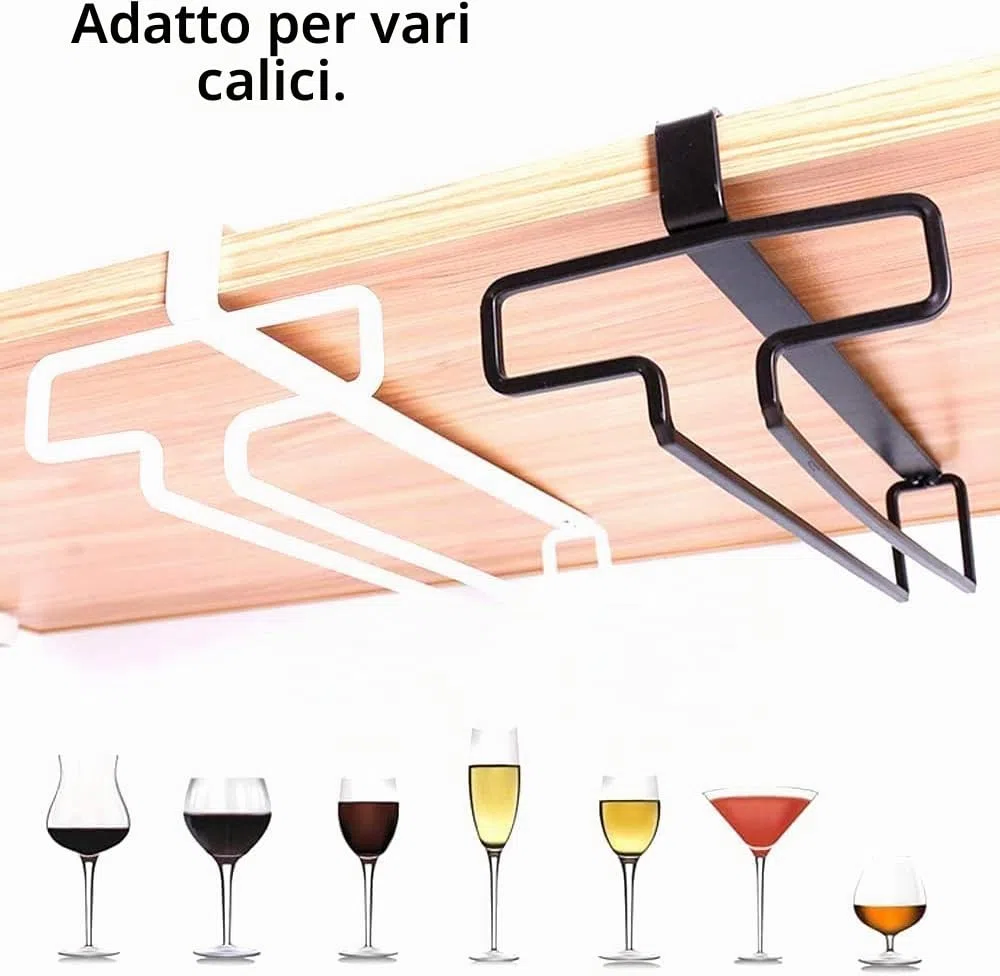 3 Pezzi Porta Bicchieri Sospesi, Wine Glass Rack Supporto Per Bicchieri A Calice Portabicchieri Sospeso Porta Calici Sottopensile per Calici Senza Foratura, Bar Ristorante Cucina, Bianco