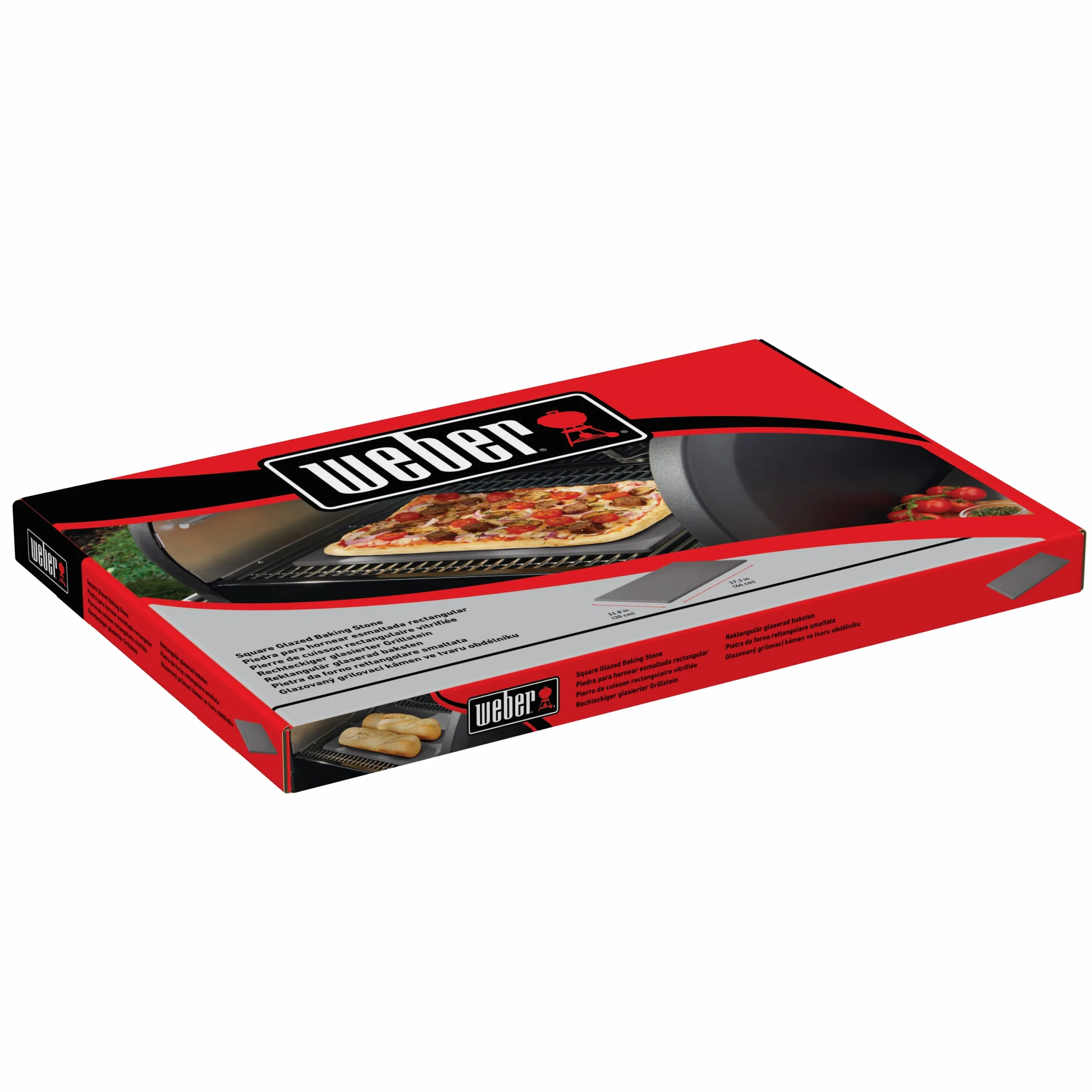 Weber Pietra Pizza - rettangolare (44x30 cm), Pietra per pizza in cordierite smaltato per BBQ, Riscaldamento rapido, adatta a tutti i grill (a carbone da Ø57cm, gas, pellet, elettrici) - Nero (18412)