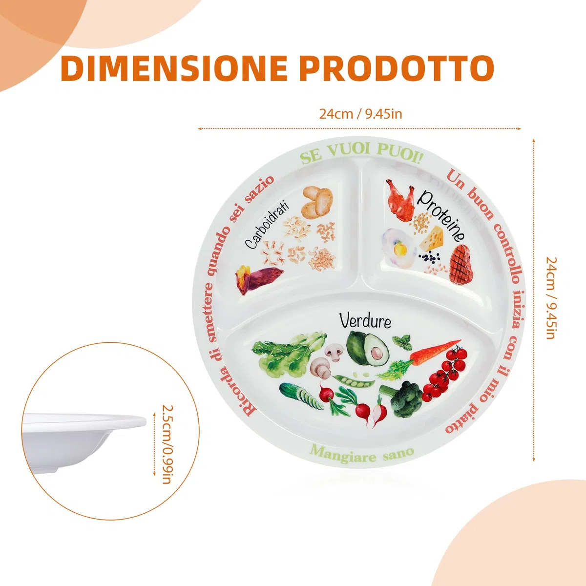 Piatto di controllo porzioni per una dieta equilibrata - Piatto con dieta sana per adulti e adolescenti - suddivisioni in melamina, perdita di peso, diabetici (2)