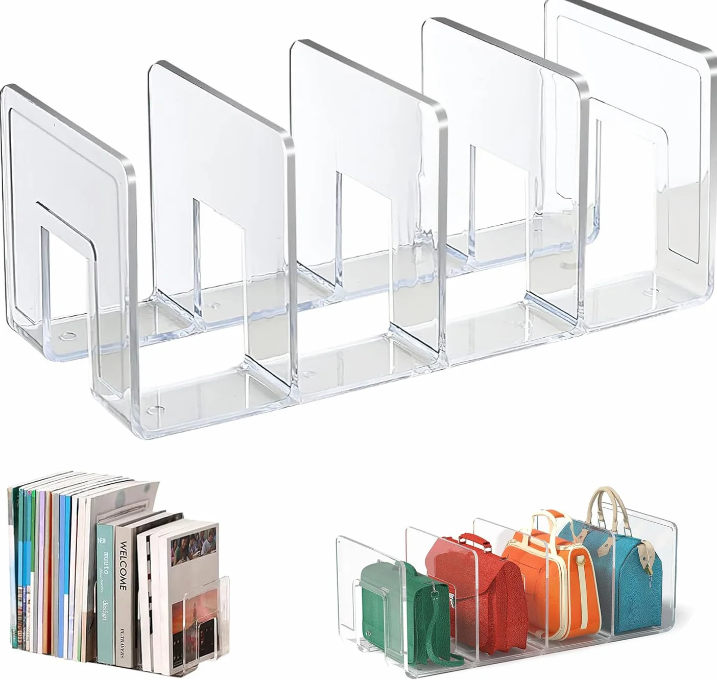 Divisori per Mensole in Plastica, Organizzatore di Borse per Armadio,Guardaroba Trasparente Divisori per Essere Utilizzato Come Armadio, Libreria, Cucina e Bagno(32 * 15 * 13cm)