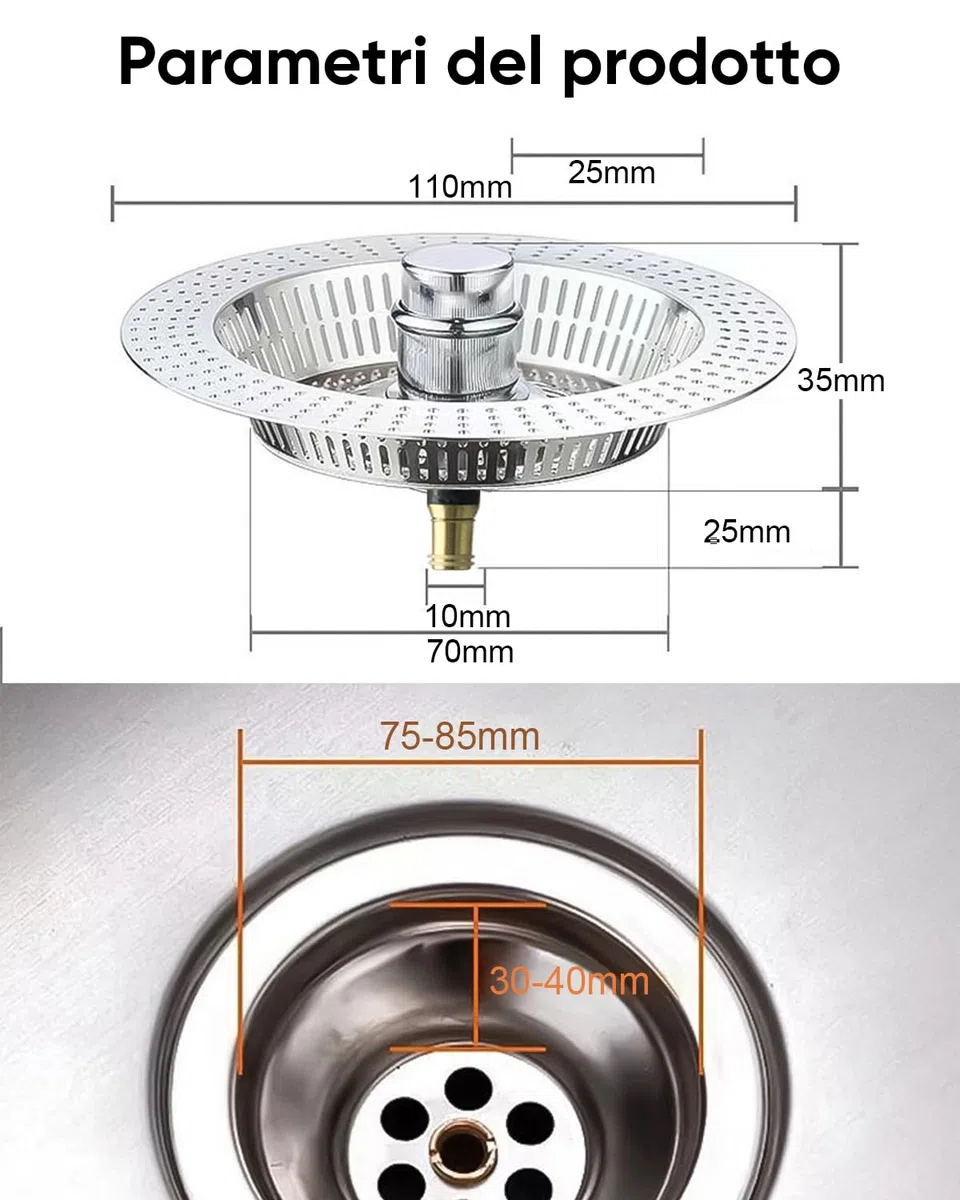 Tappo lavandino cucina e filtro lavandino combinato, 3 in 1 tappo lavello cucina in acciaio inox e filtro lavandino cucina per scarichi standard, protezioni ideali per il scarico lavandino cucina