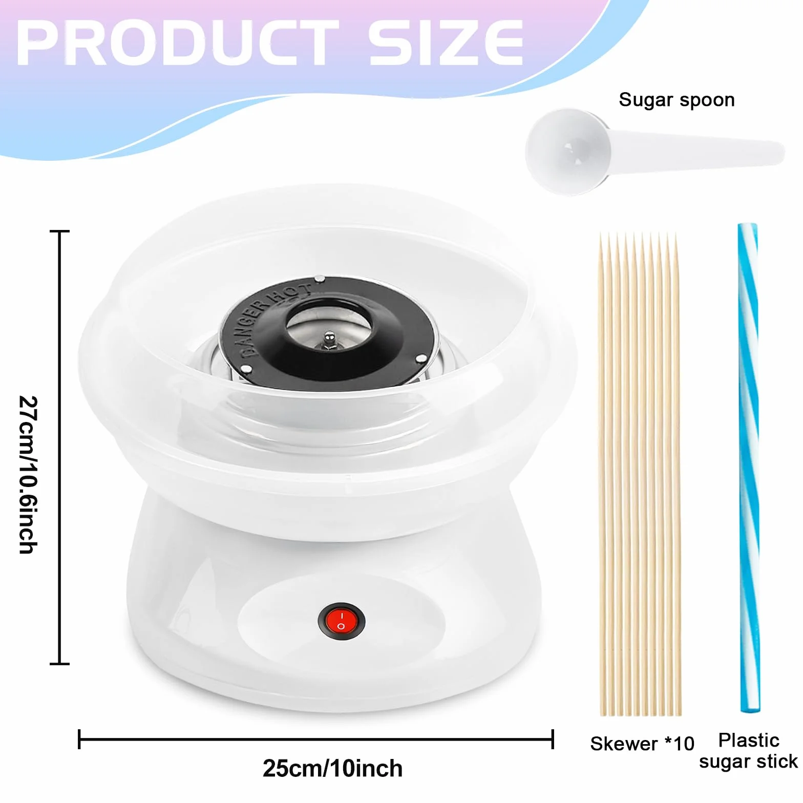 Macchina per zucchero filato, Retro Cotton Candy Machine 450 W, Macchina per zucchero filato, Macchina per zucchero filato per la casa con misurino, bastoncini per caramelle, dieci bastoncini (bianco)