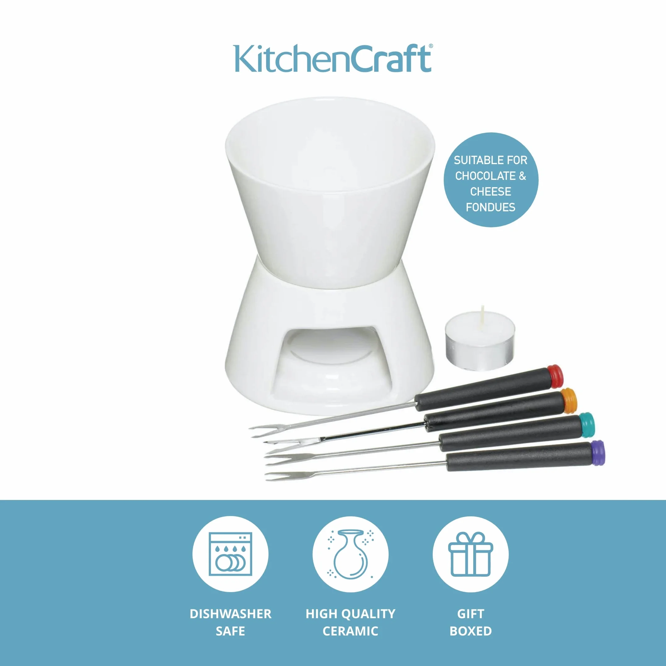 Kitchen Craft Set fonduta al cioccolato con quattro forchette