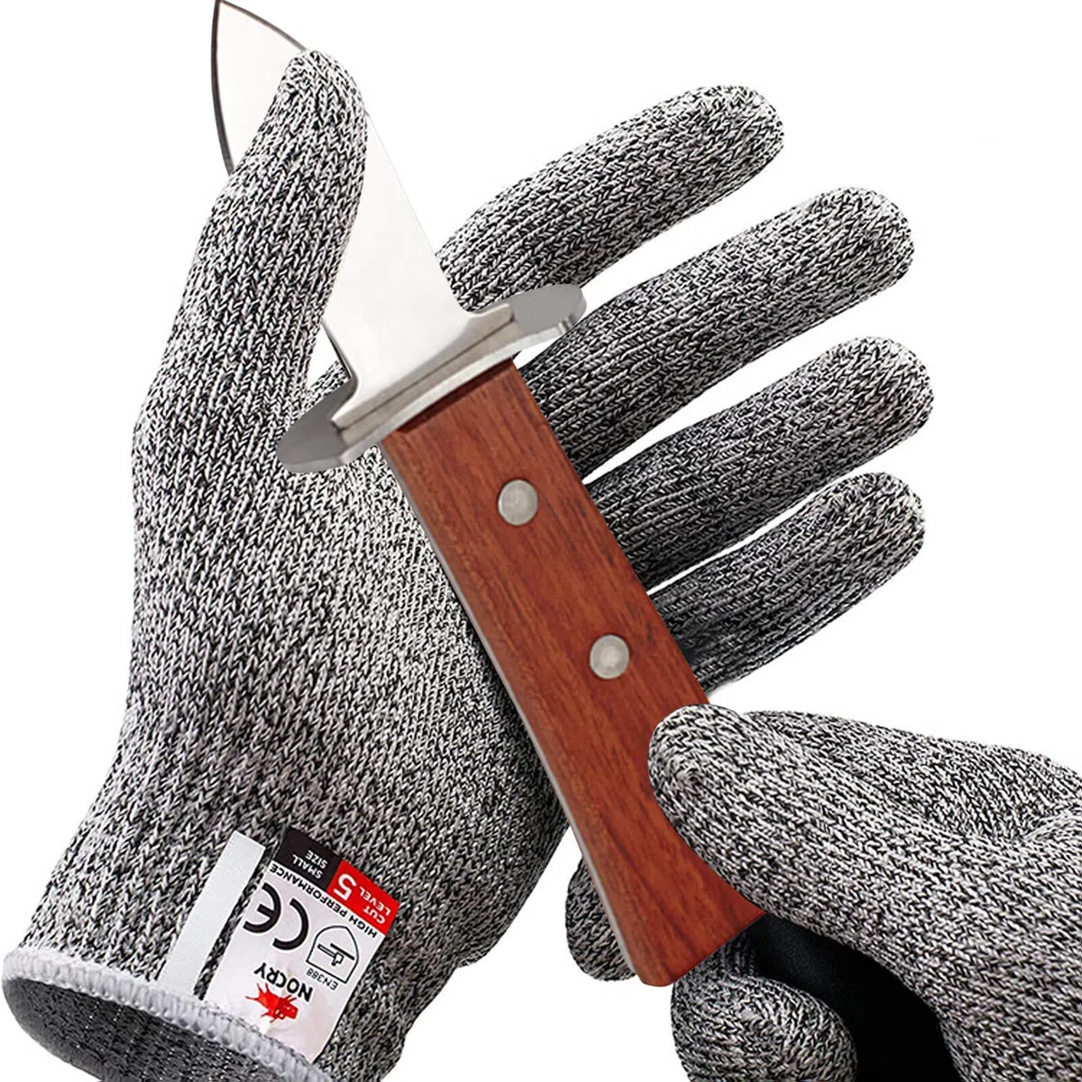 Ldawy Coltello per Ostriche, Apri Ostriche, Coltello Ostriche con Manico in Legno e 1 Paio di Guanti Resistenti al Taglio(XL), AMA Acciaio Inossidabile per Molluschi e Frutti di Mare