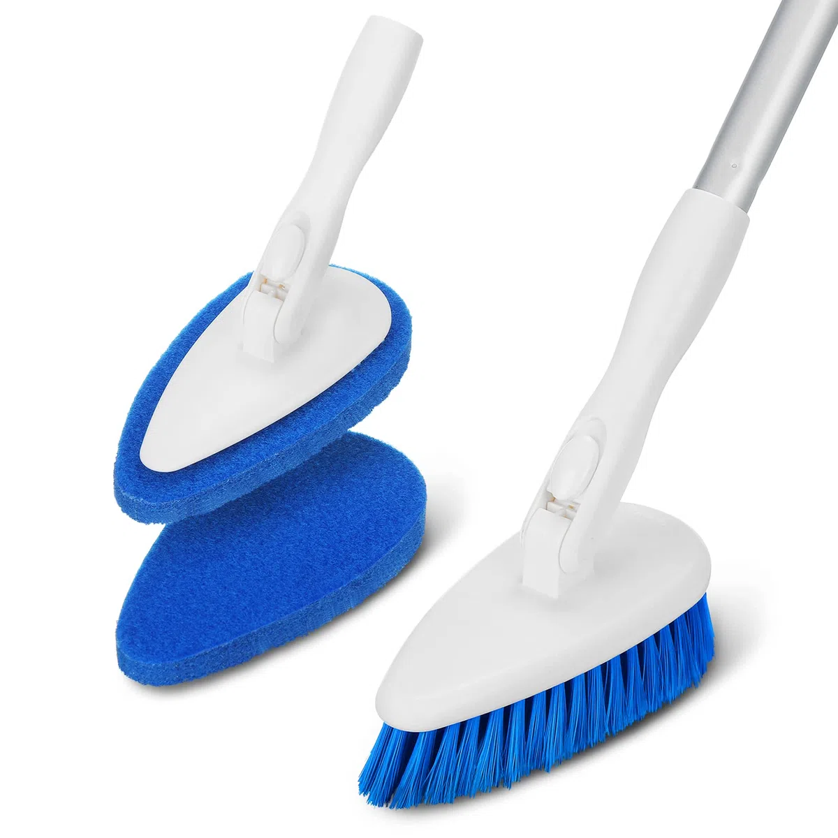Qaestfy Spazzola per doccia e vasca da bagno e piastrelle con manico lungo regolabile da 130 cm, spazzola per la pulizia con blocco in posizione, per bagno, parete, pavimento, modello QAE008