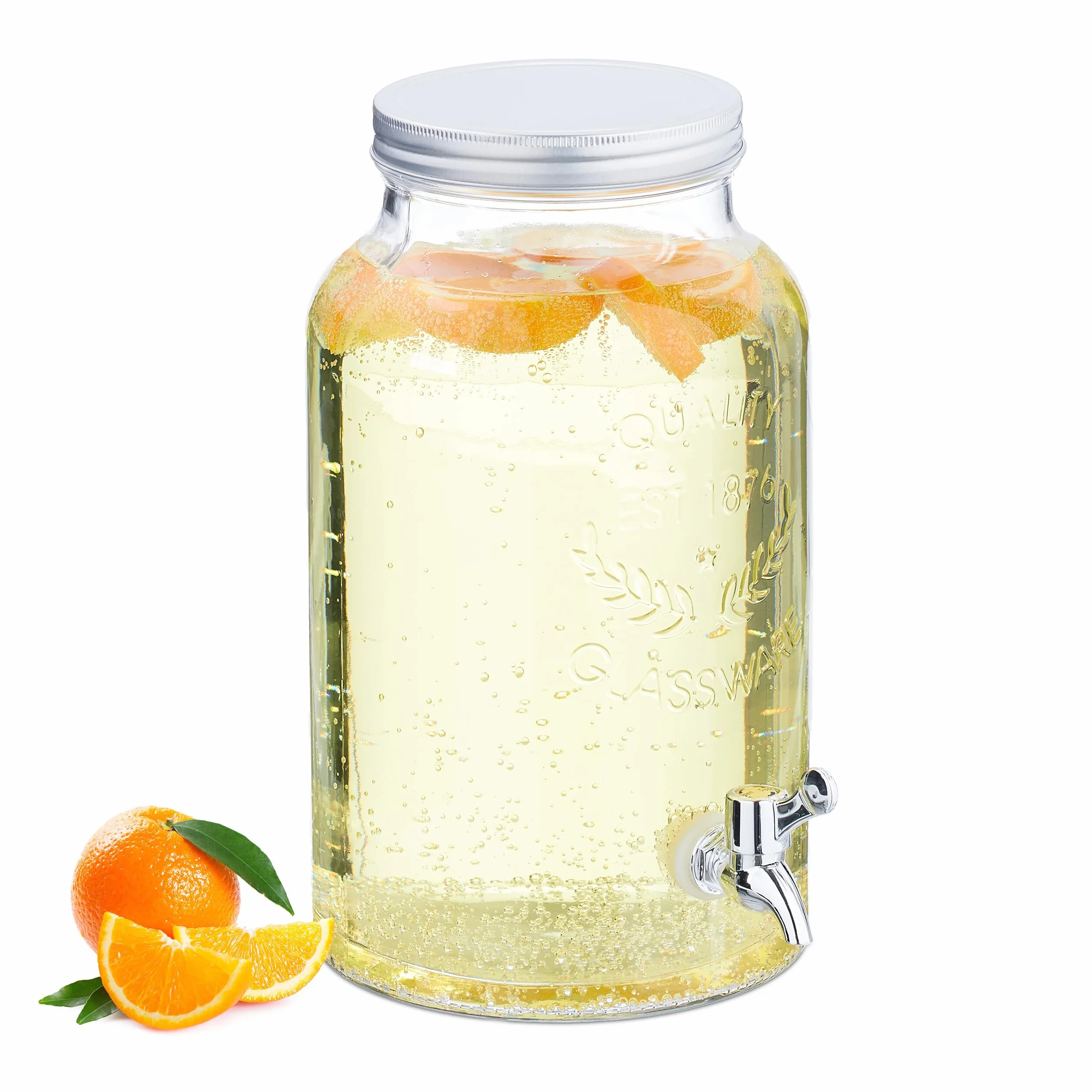 Relaxdays Dispenser in Vetro per Bevande, Erogatore da 5 L con Rubinetto e Coperchio, Distributore Acqua, Bibite e Drink