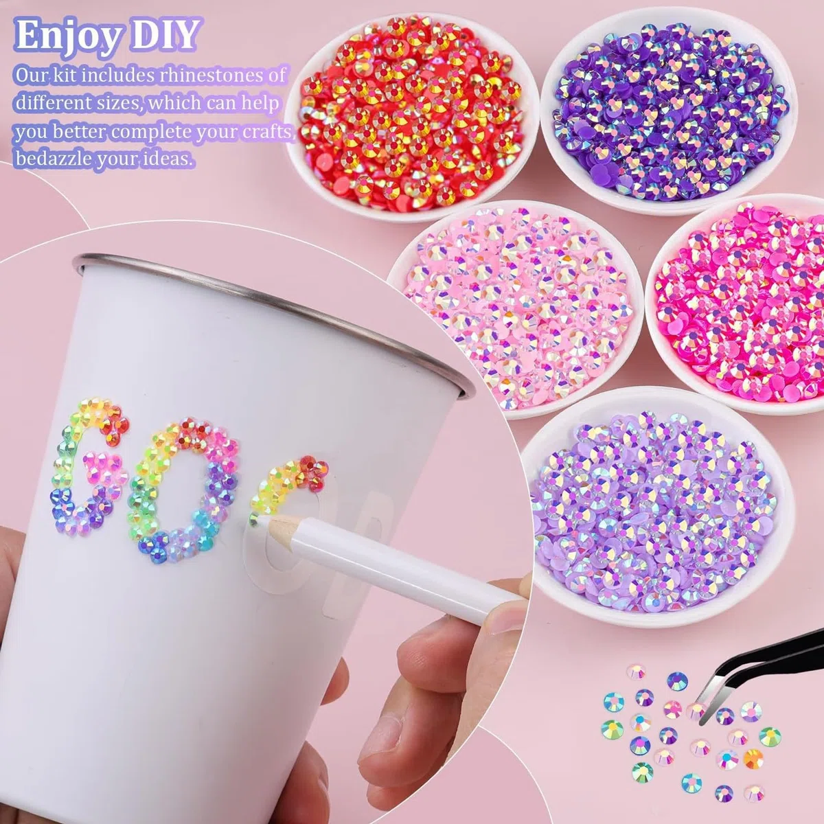 Bedazzling - Kit con colla e penna, kit di strass Bedazzle in 40 colori, multicolore con retro piatto, gemme arcobaleno per fai da te, kit di strass Bedazzler per abbigliamento, scarpe, libri per
