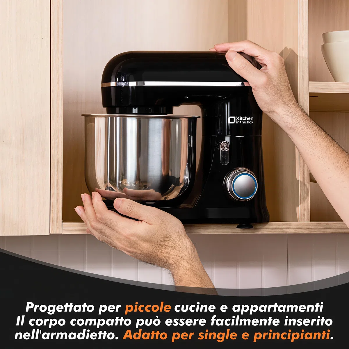 Kitchen in the box Impastatrice Planetaria, 3,5L Piccolo Planetaria Professionale, 10 Velocità Impastatrice Pizza con Uncino Impastatore, Mescolatore, Frusta Sbattitric (Nero)