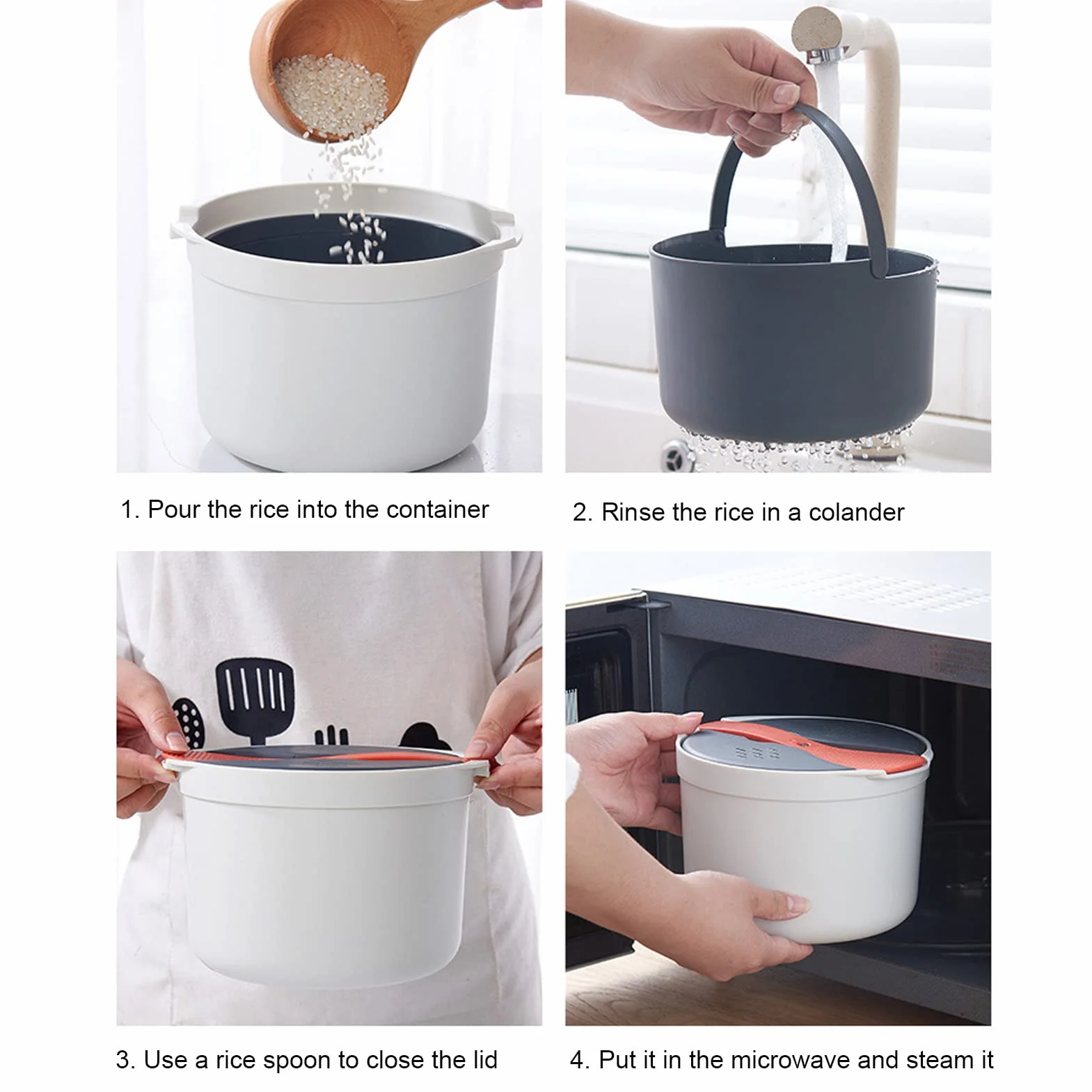 TOPINCN Set Cuociriso da 2 Litri, Cuociriso per Microonde Arancia